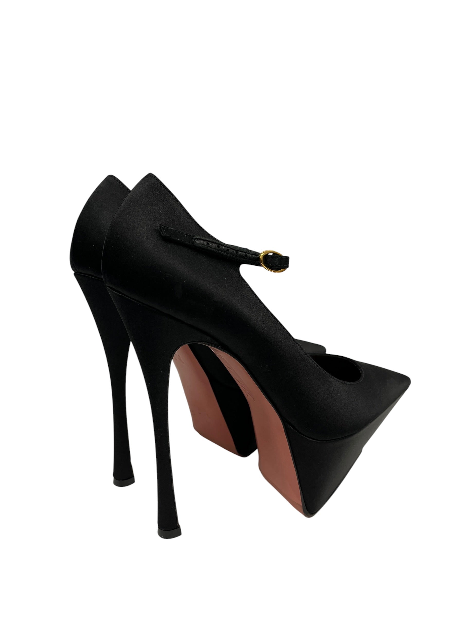 AMINA MUADDI/Heels/EU 38.5/BLK/Yigit Satin Platform Pumps view 2