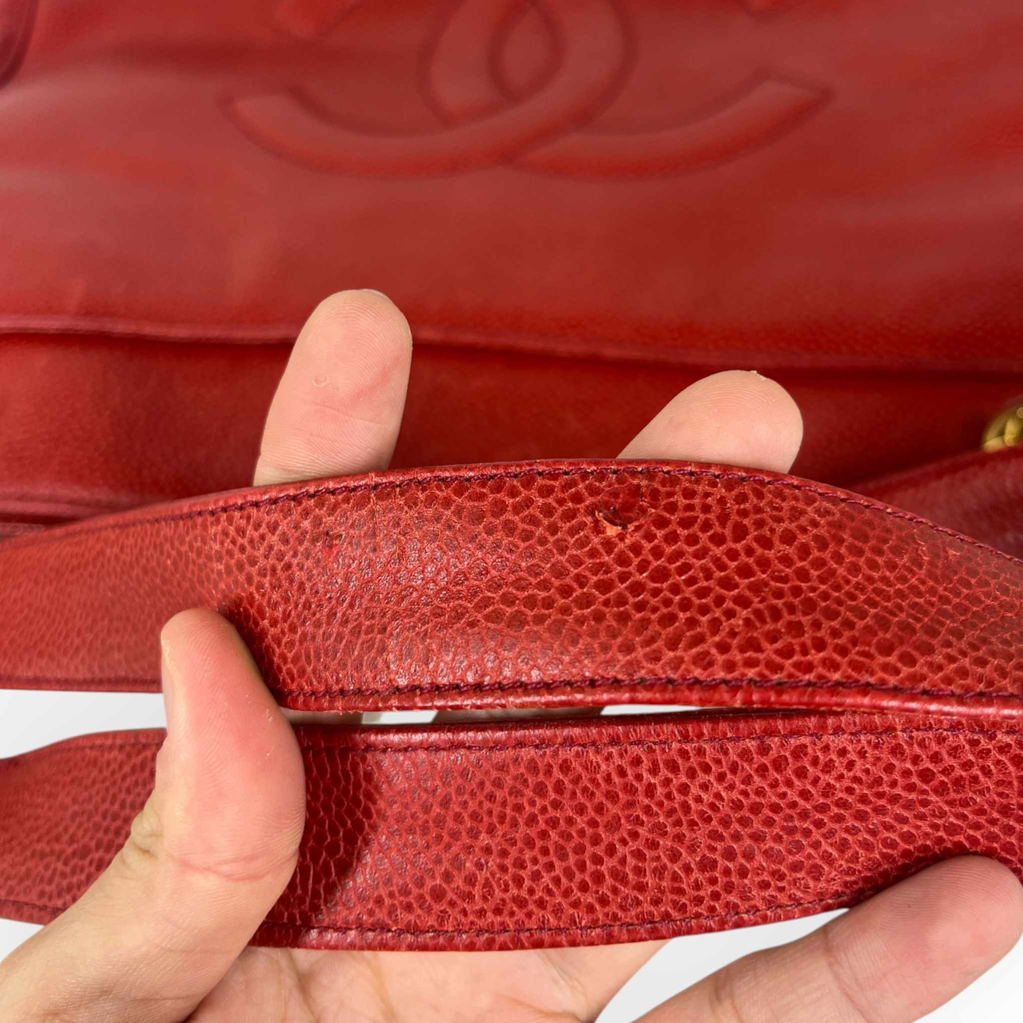 CHANEL/Tote Bag/Leather/RED/GST Cavier Tote view 9