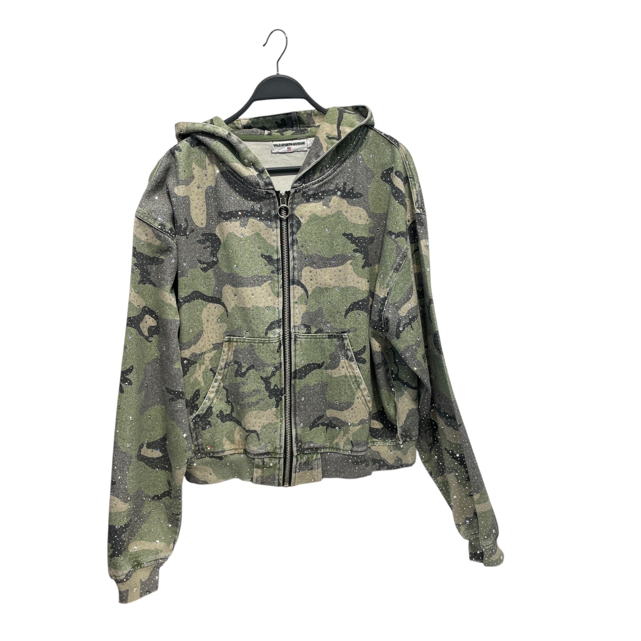 vale sports division/Zip Up Hoodie/L/Cotton/GRN/camozipup/rhinestones view 1