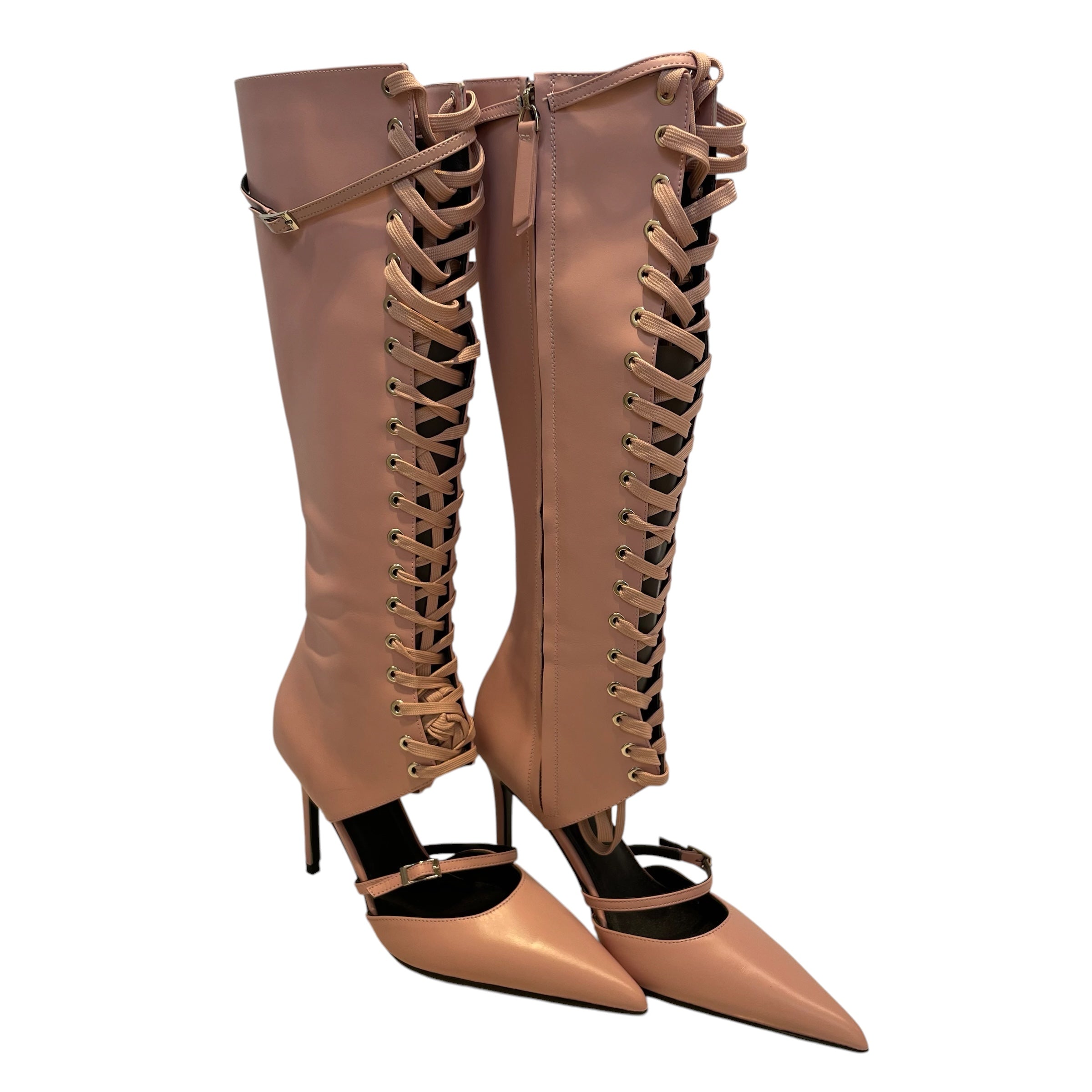 FANCI CLUB/Heels/US 6/Leather/PNK/OSTRICH CALF HIGH/LACE UP view 1
