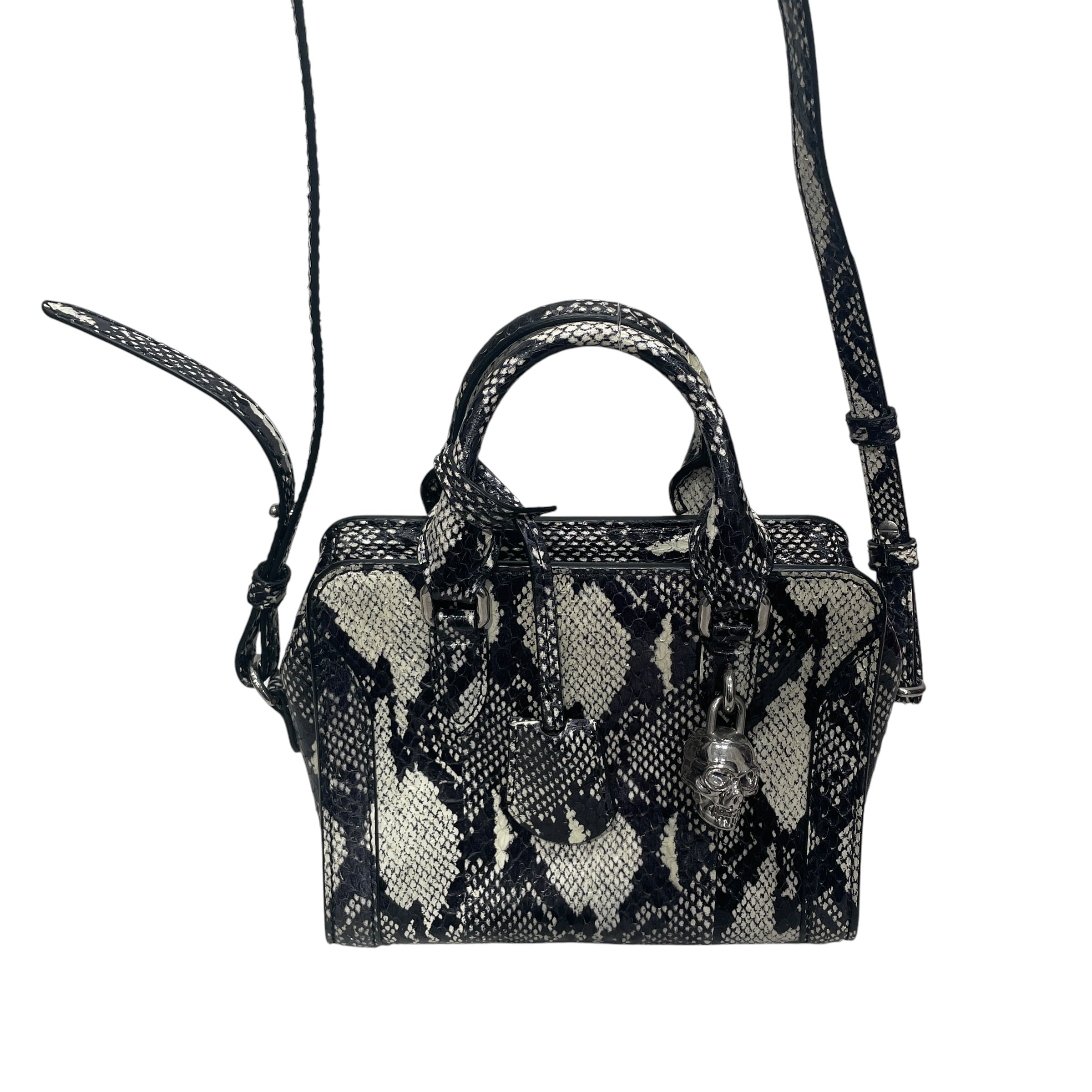 Alexander McQueen/Tote Bag/Animal Pattern/Leather/BLK/mini skull padlock/snakeskin view 1