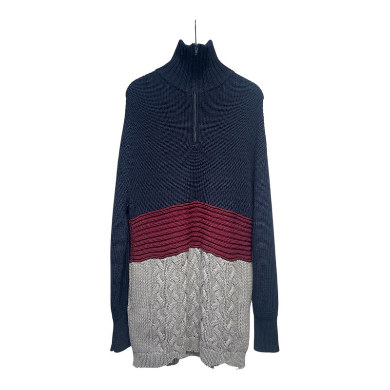 BALENCIAGA/Heavy Cardigan/XS/Stripe/Wool/NVY/GREY/MAROON 1/4 ZIP