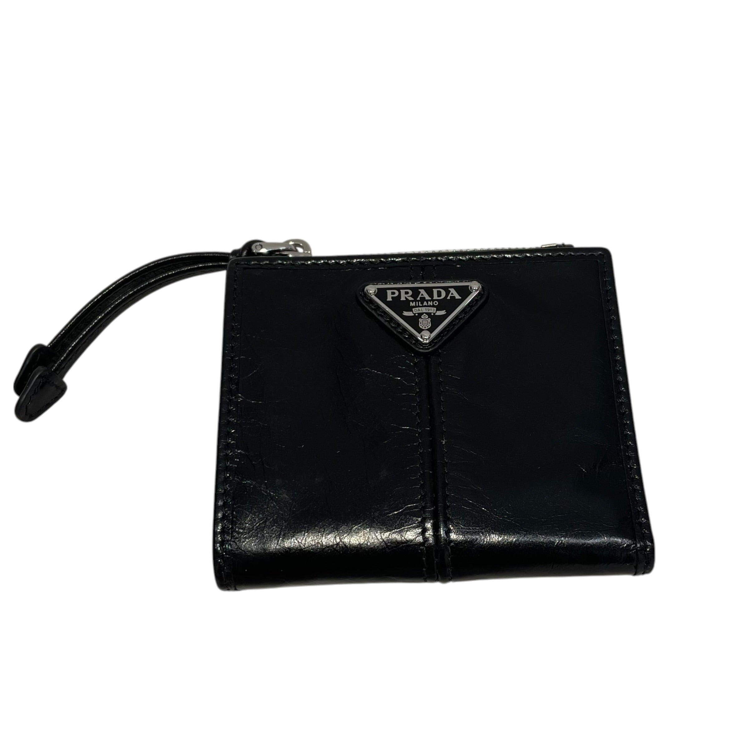 PRADA/Bifold Wallet/Leather/BLK/L's/calfskin/sil/italy/zipper/tass view 1