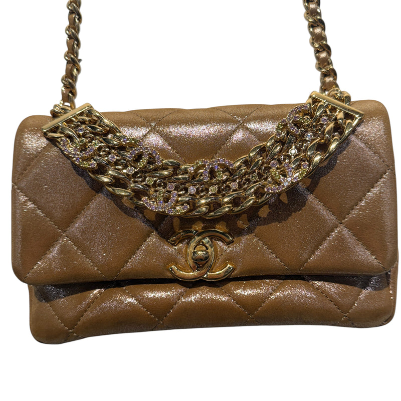 CHANEL/Cross Body Bag/S/Leather/GLD/CRYSTAL CC