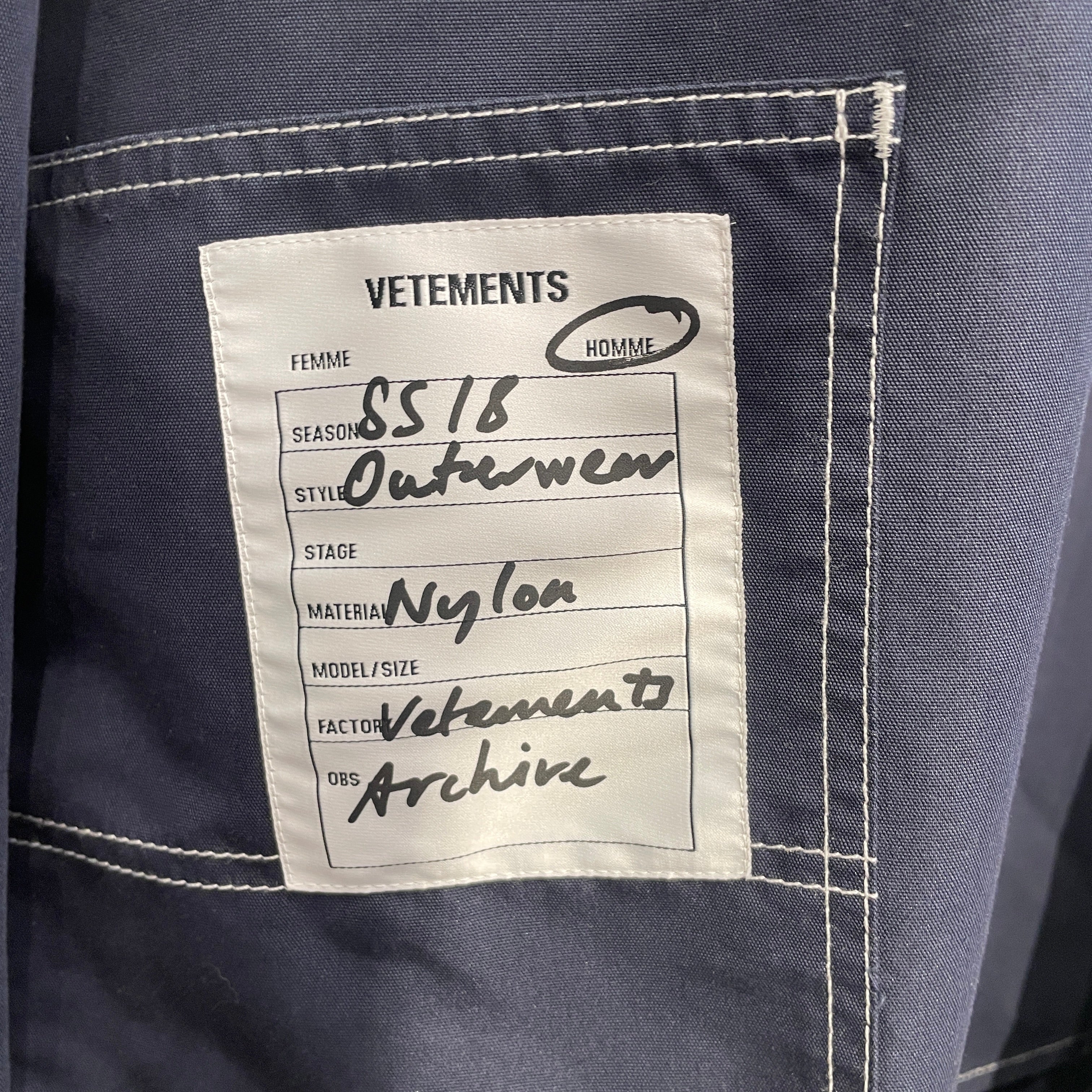 VETEMENTS/Jacket/L/Cotton/NVY/WHITE STITCH WORK SHIRT view 6