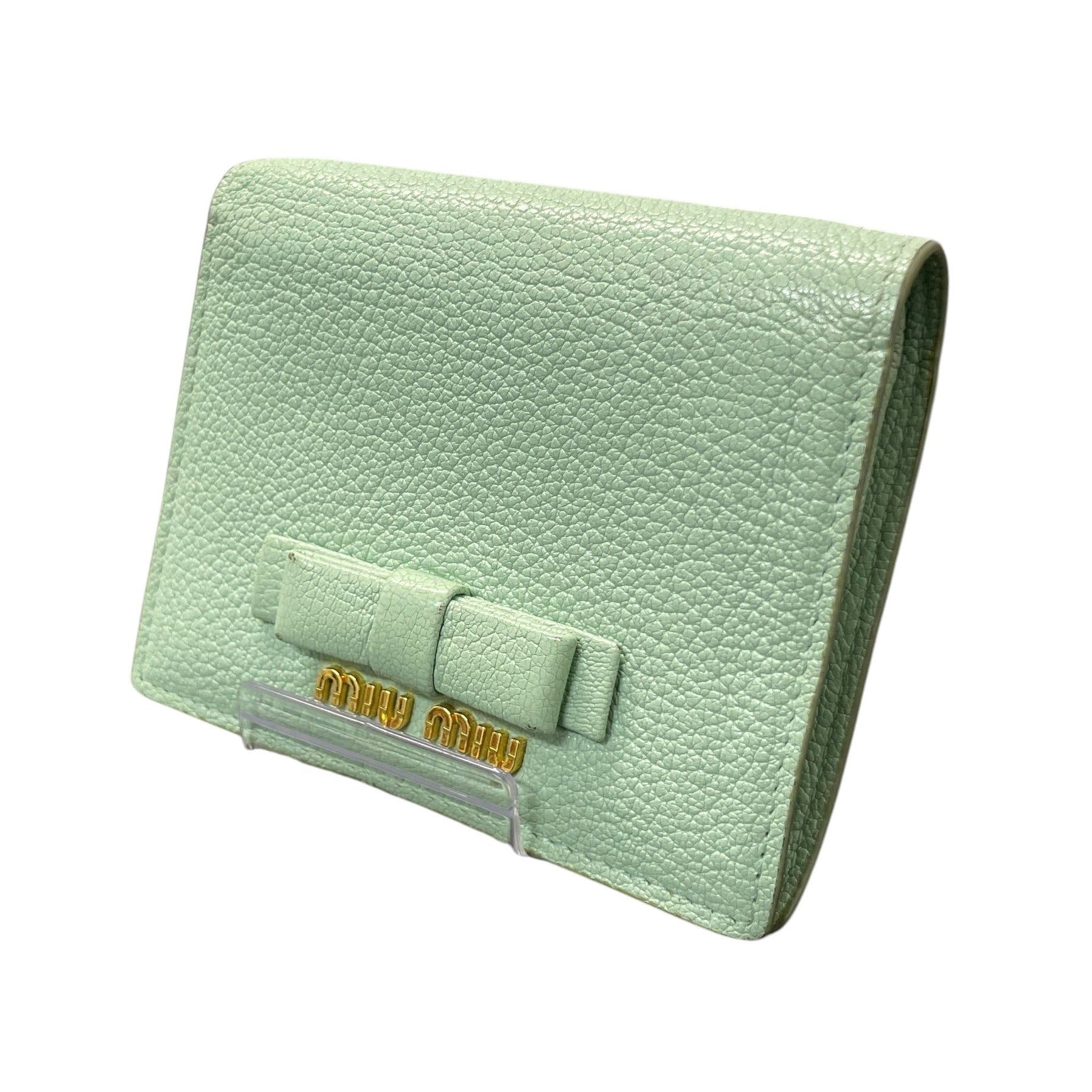 MIU MIU/Bifold Wallet/Leather/GRN/L's/bow view 1