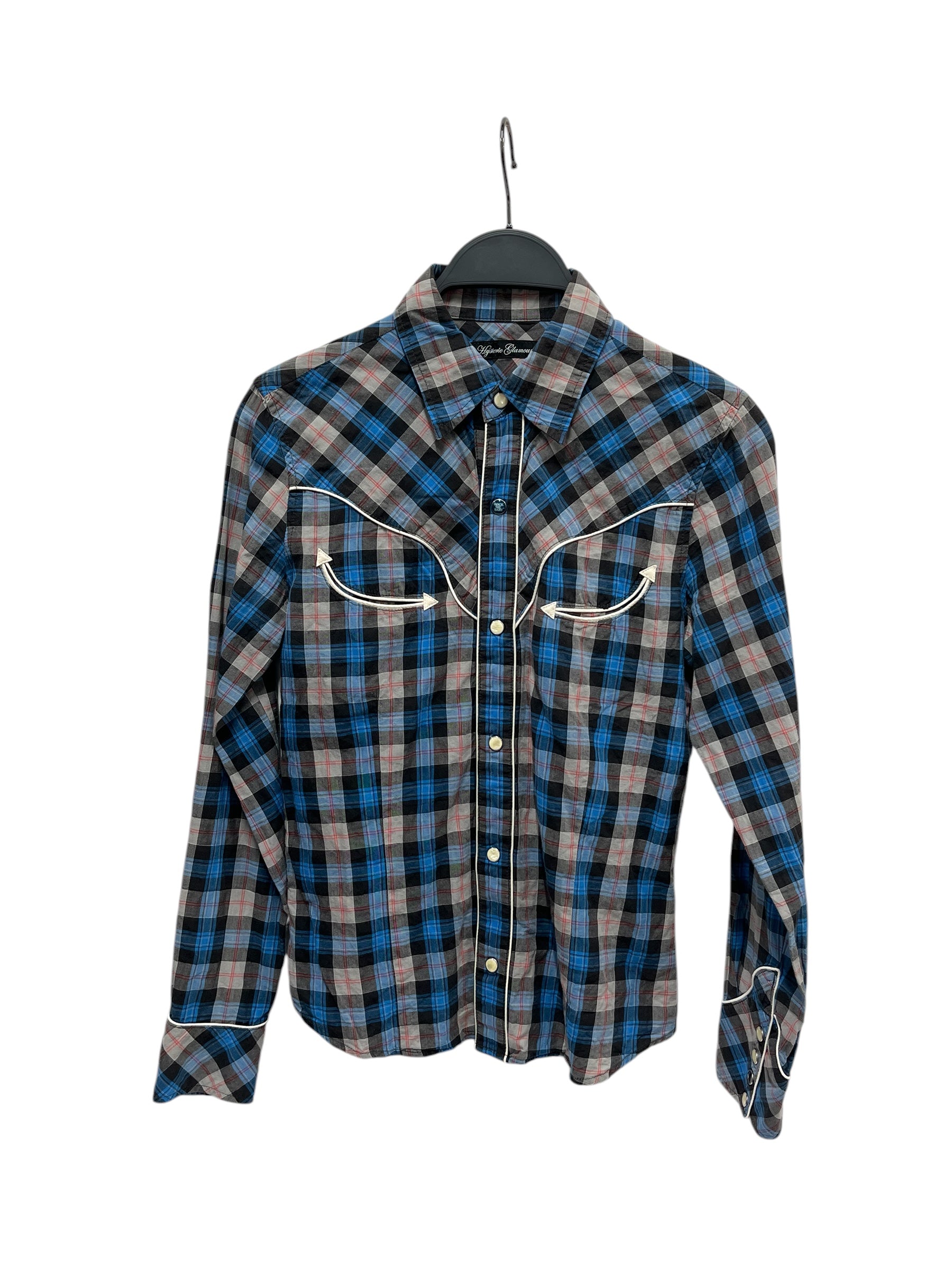 HYSTERIC GLAMOUR/LS Shirt/FREE/Cotton/BLU/Western/Plaid/PEARL/GRAPHIC SNAP 0113AH01 view 1