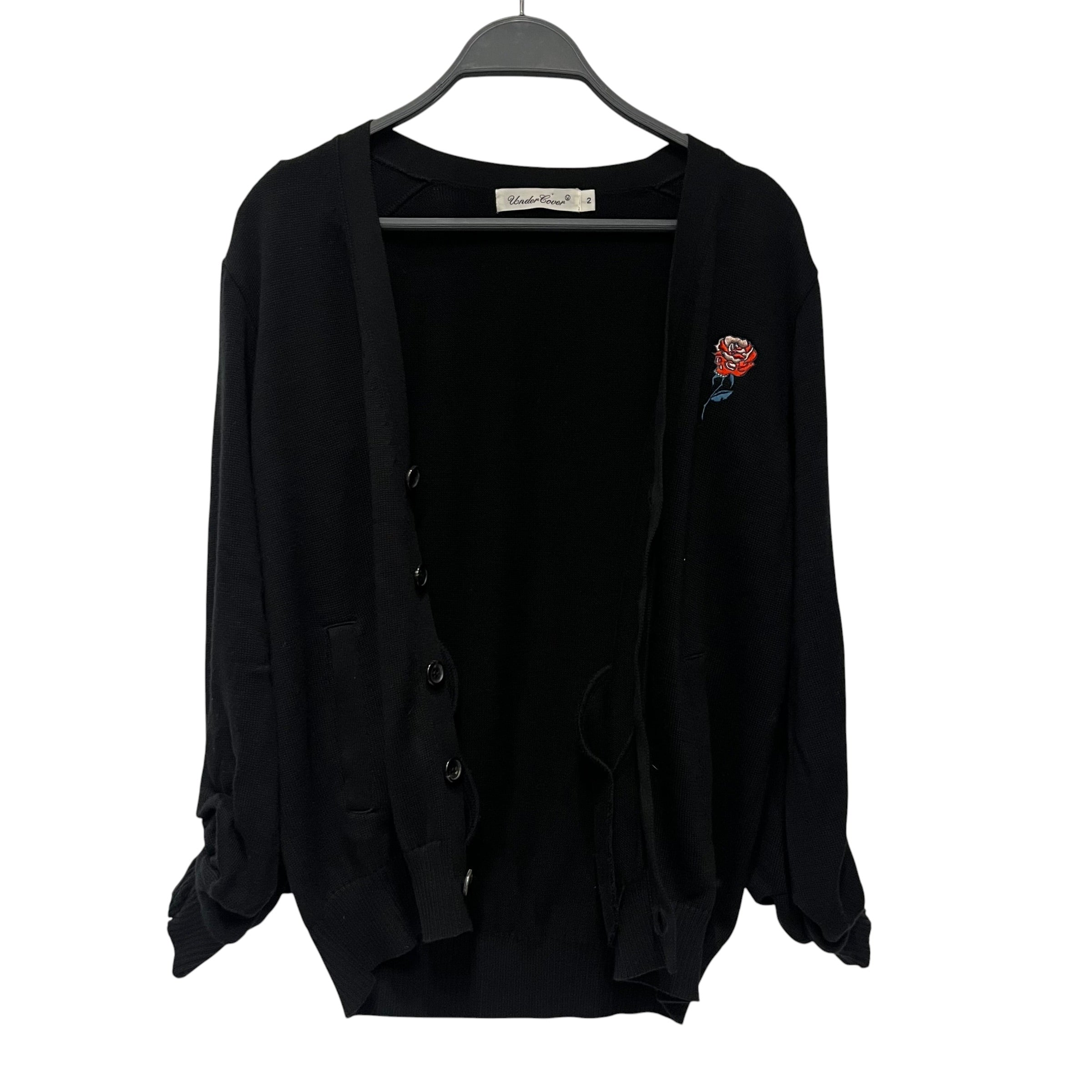 UNDERCOVER/Cardigan/S/Cotton/BLK/rose view 2