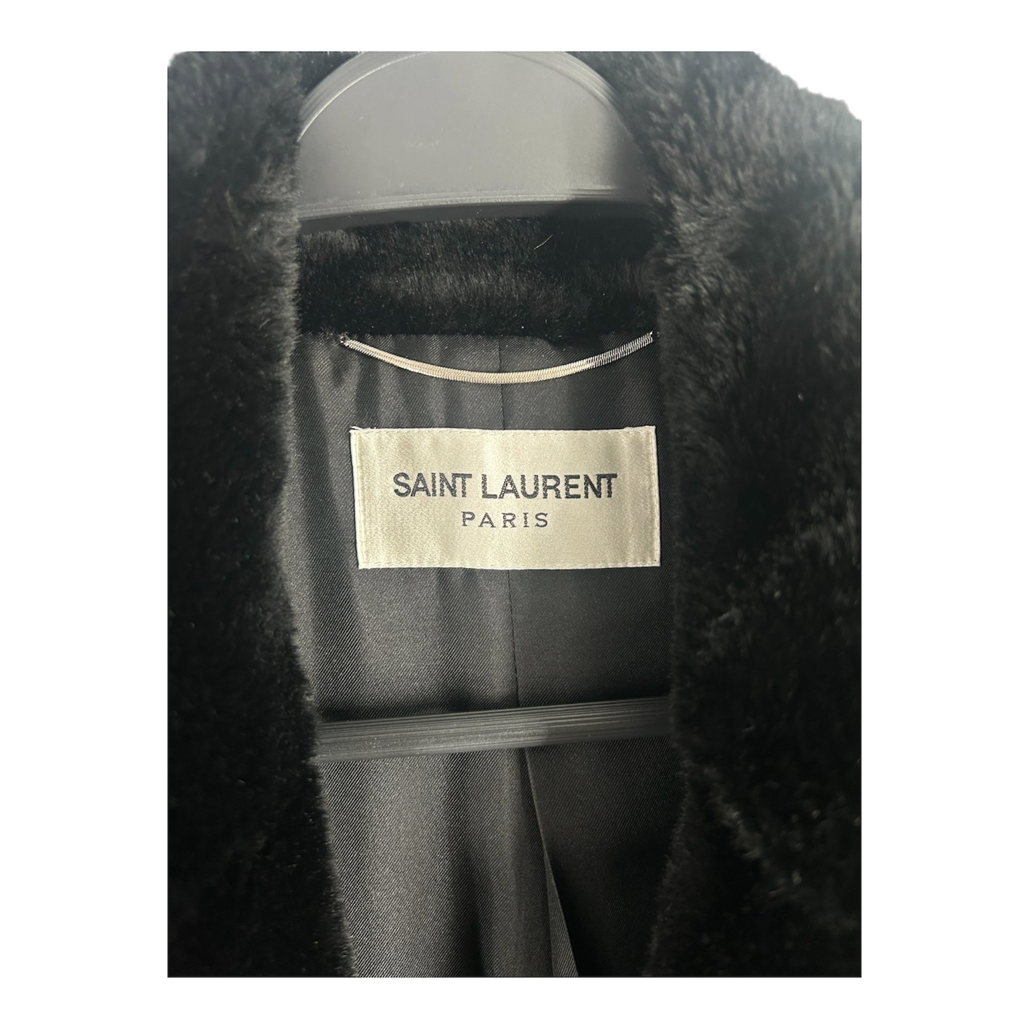 SAINT LAURENT/Coat/52/Wool/BLK/FUR COLLAR view 3