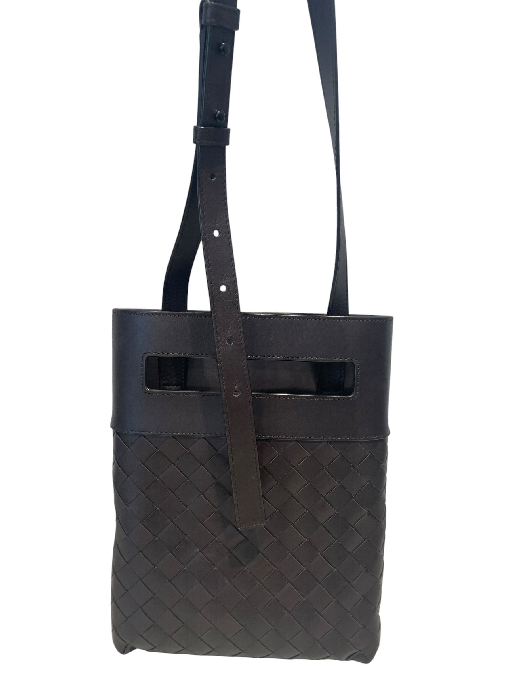 BOTTEGA VENETA/Cross Body Bag/Leather/BLK/Slot Messenger Intrecciato view 3