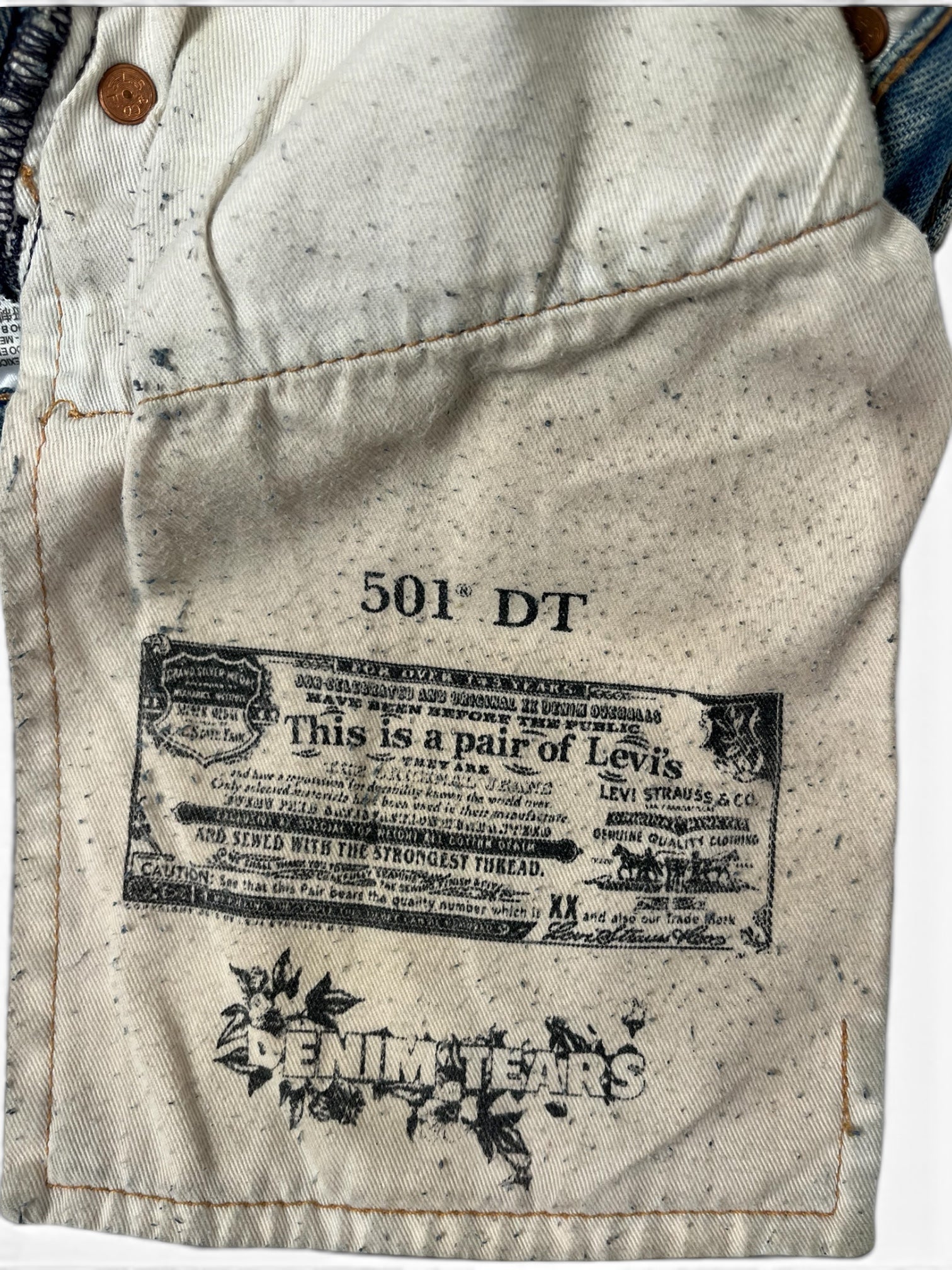 DENIM TEARS/Levi's/Pants/32/Cotton/BLU/Button Fly/Graphic/BEDAZZLED-WHITE WREATHS view 3
