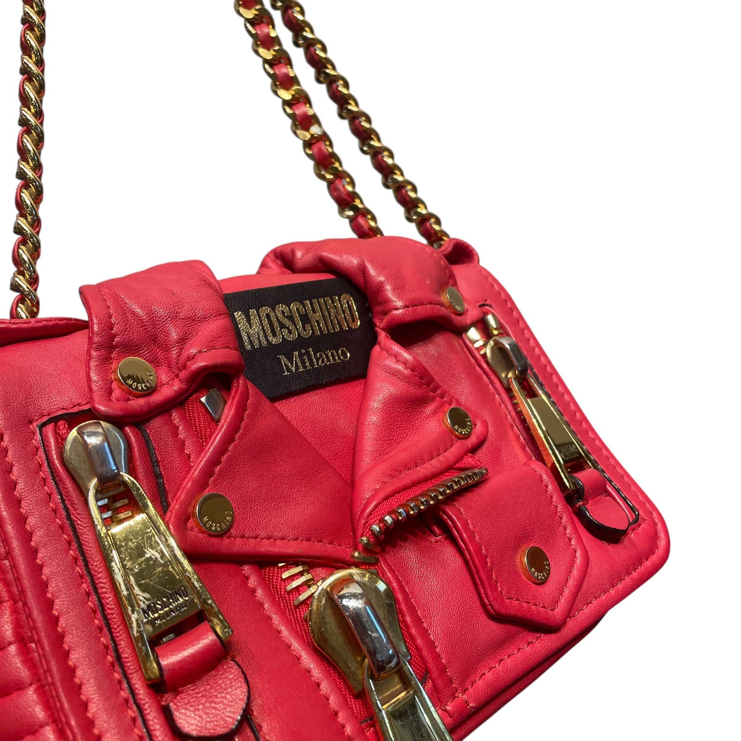 MOSCHINO/Bag/Leather/RED/zip up jacket gold zipper view 3