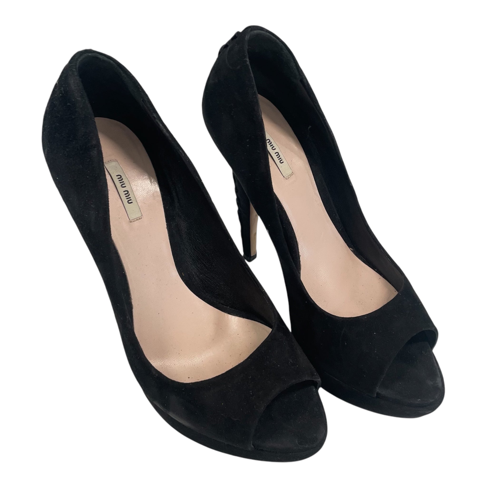 MIU MIU/Heels/US 6/BLK/Open-Toe/ribbed heel post all black view 1