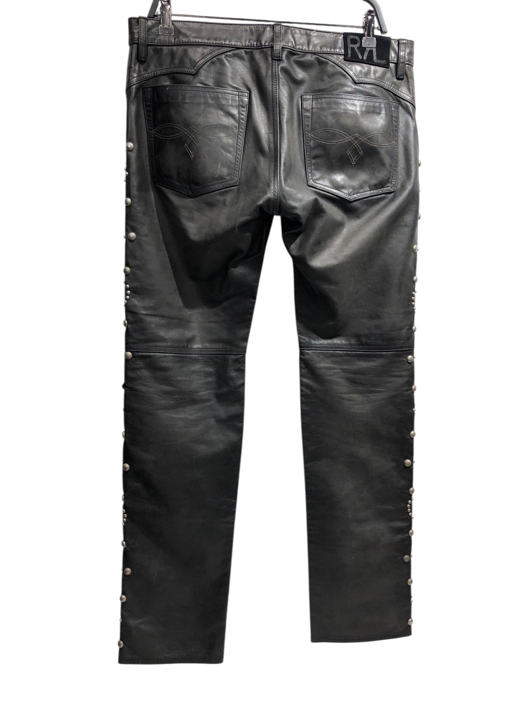 RRL/Pants/30/Leather/BLK/cowhide leather w/ metal studs view 2