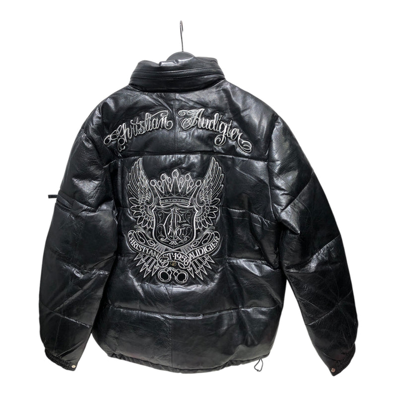 Christian Audigier/Puffer Jkt/XL/Leather/BLK/