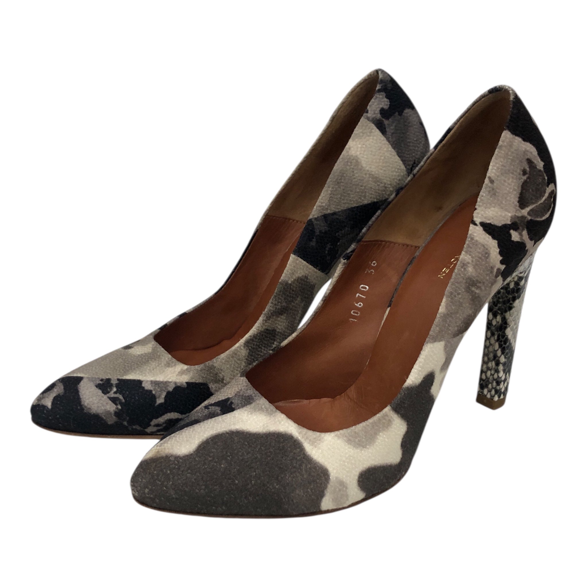 DRIES VAN NOTEN/Heels/US 5.5/All Over Print/Leather/GRY/MARBLED SNAKE SKIN HEELS view 1