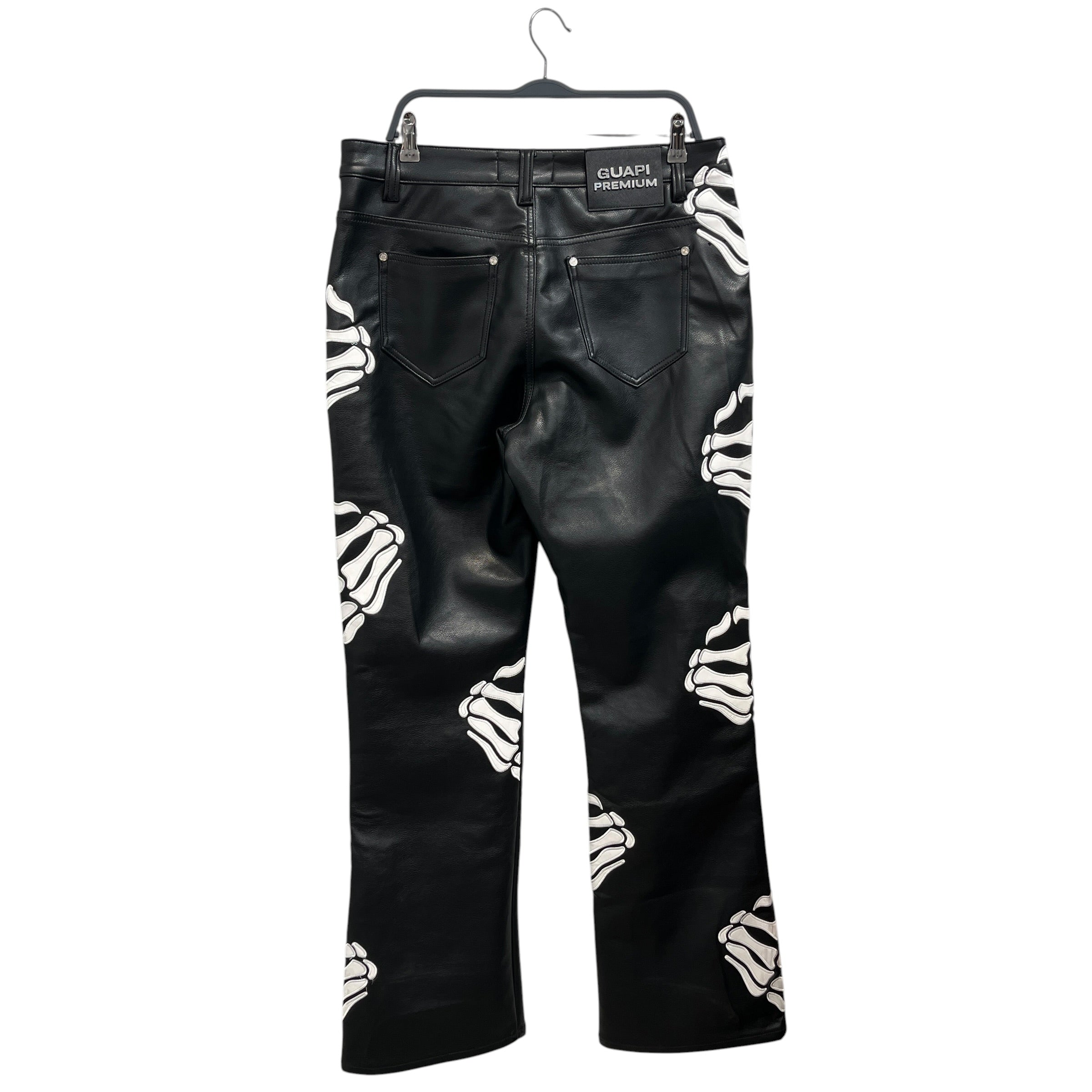 GUAPI/Bootcut Pants/36/Faux Leather/BLK/Graphic/Skeleton Hands view 2