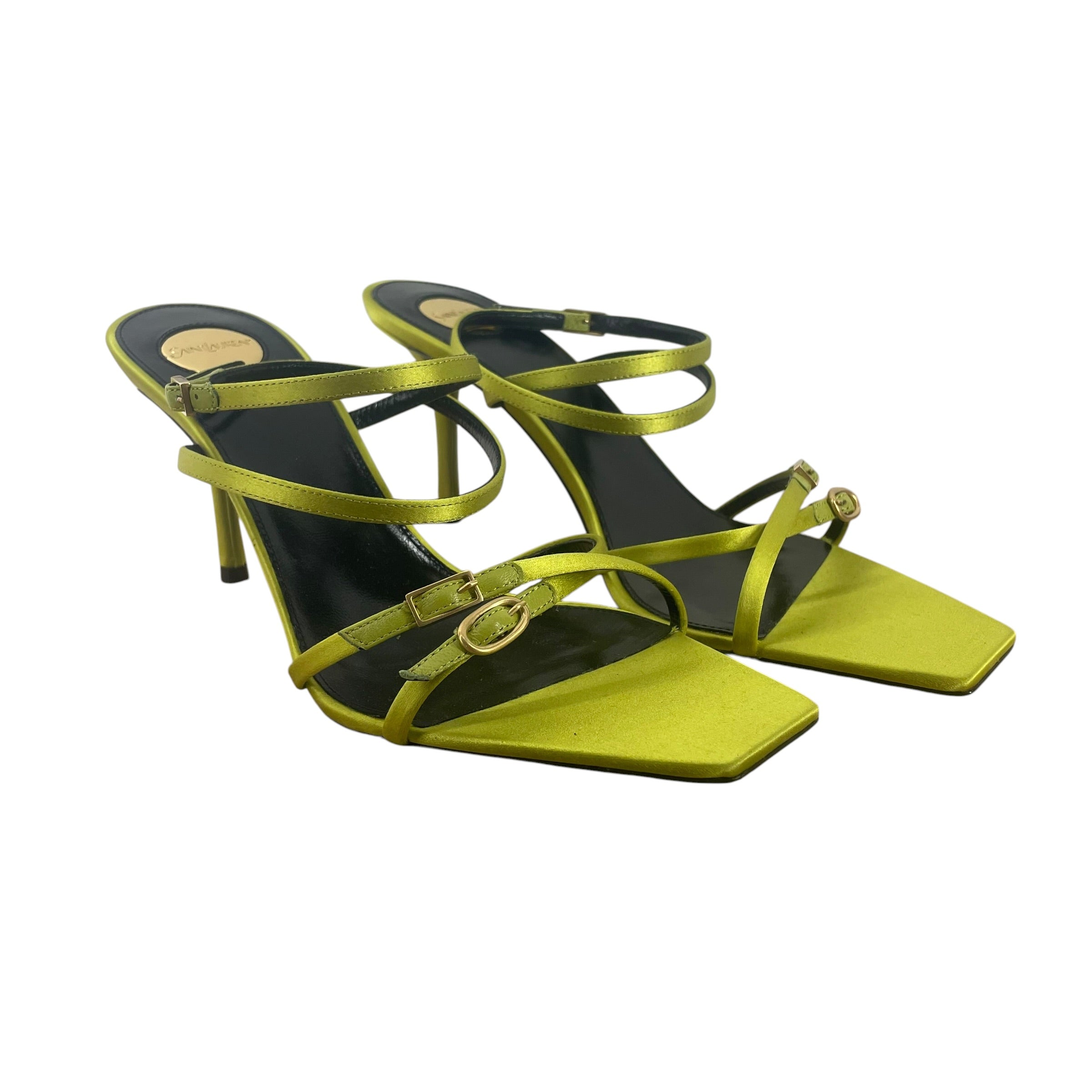 SAINT LAURENT/Heels/EU 38/Silk/GRN/Open-Toe/OPEN TOE WRAP HEEL view 3