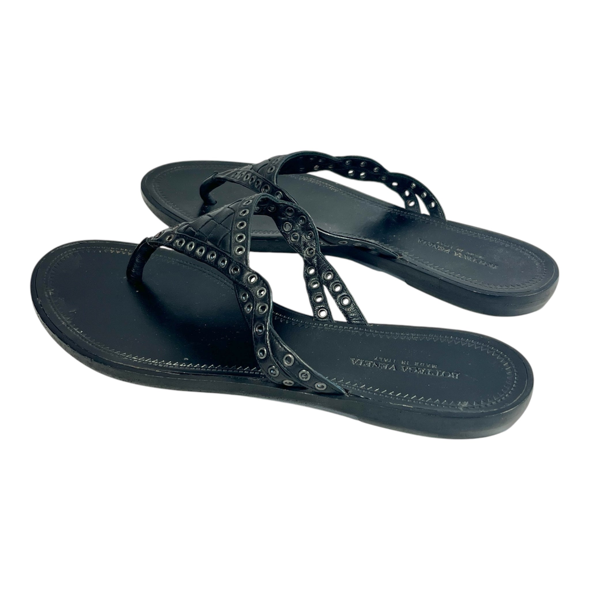 BOTTEGA VENETA/Flat Shoes/EU 35.5/Leather/BLK/THONG WOVEN FLATS view 2