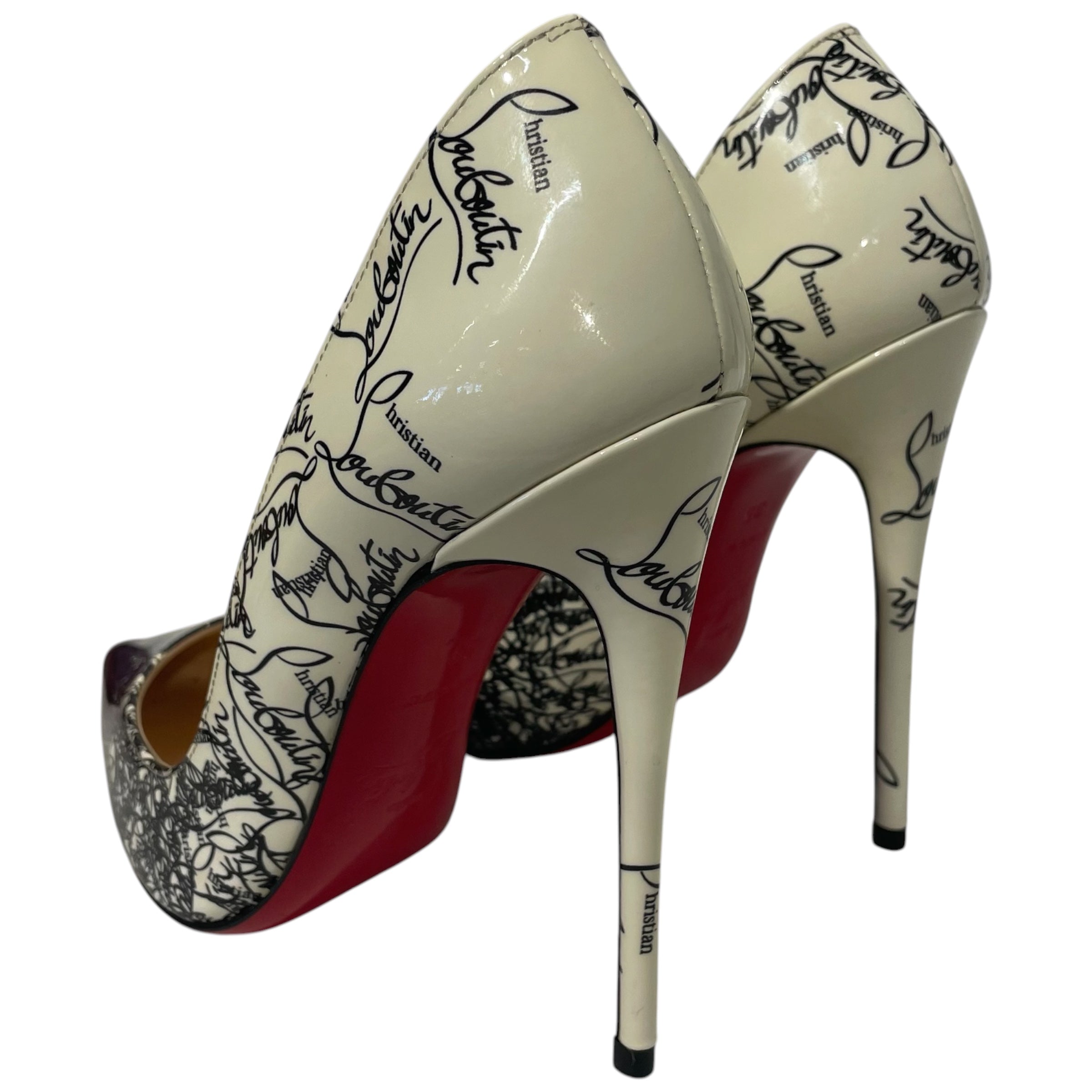 Christian Louboutin/Heels/EU 35/Monogram/Leather/WHT/black and white mono design view 2