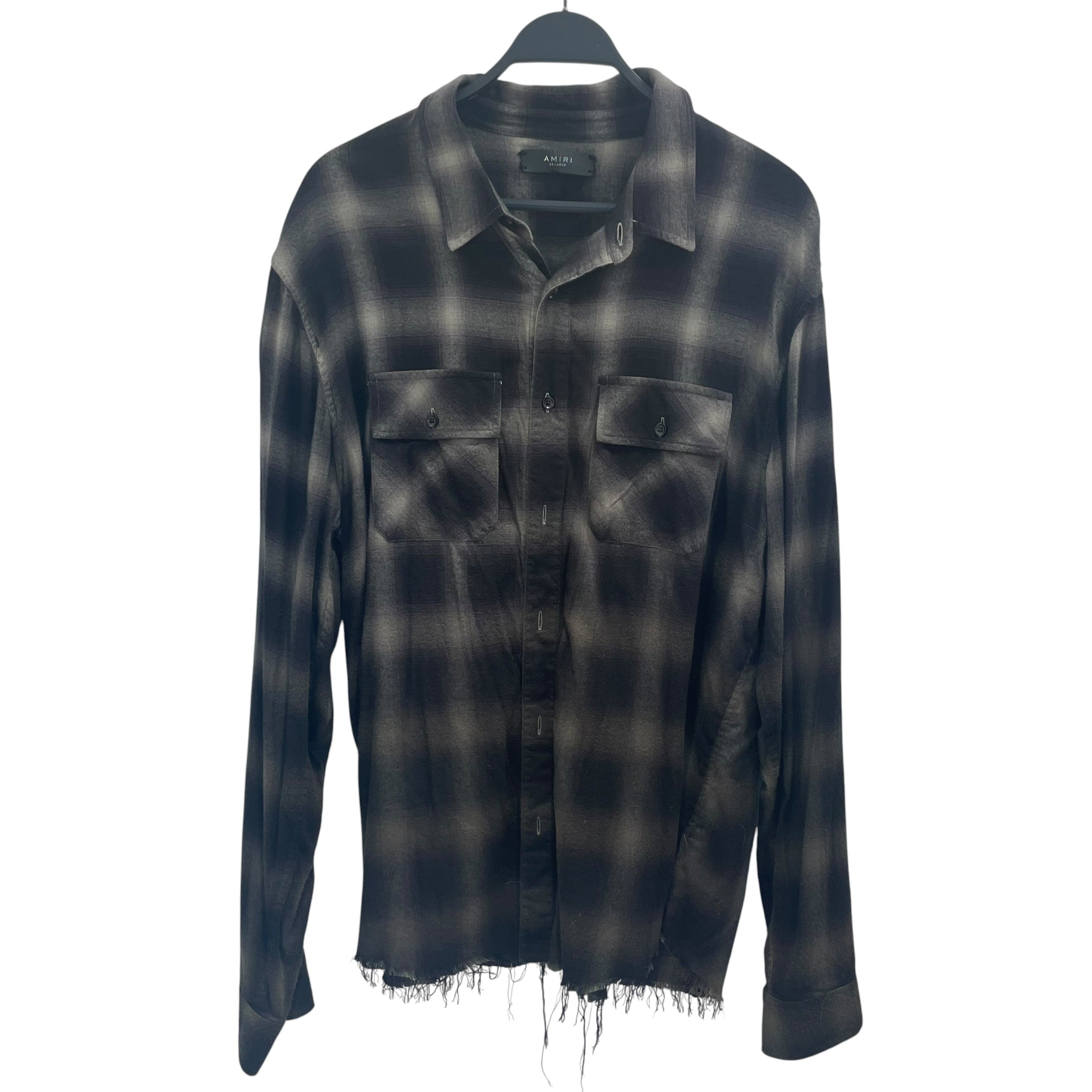 AMIRI/Flannel Shirt/XXL/Cotton/GRY/Plaid/FRAY EDGE/GREENISH view 1