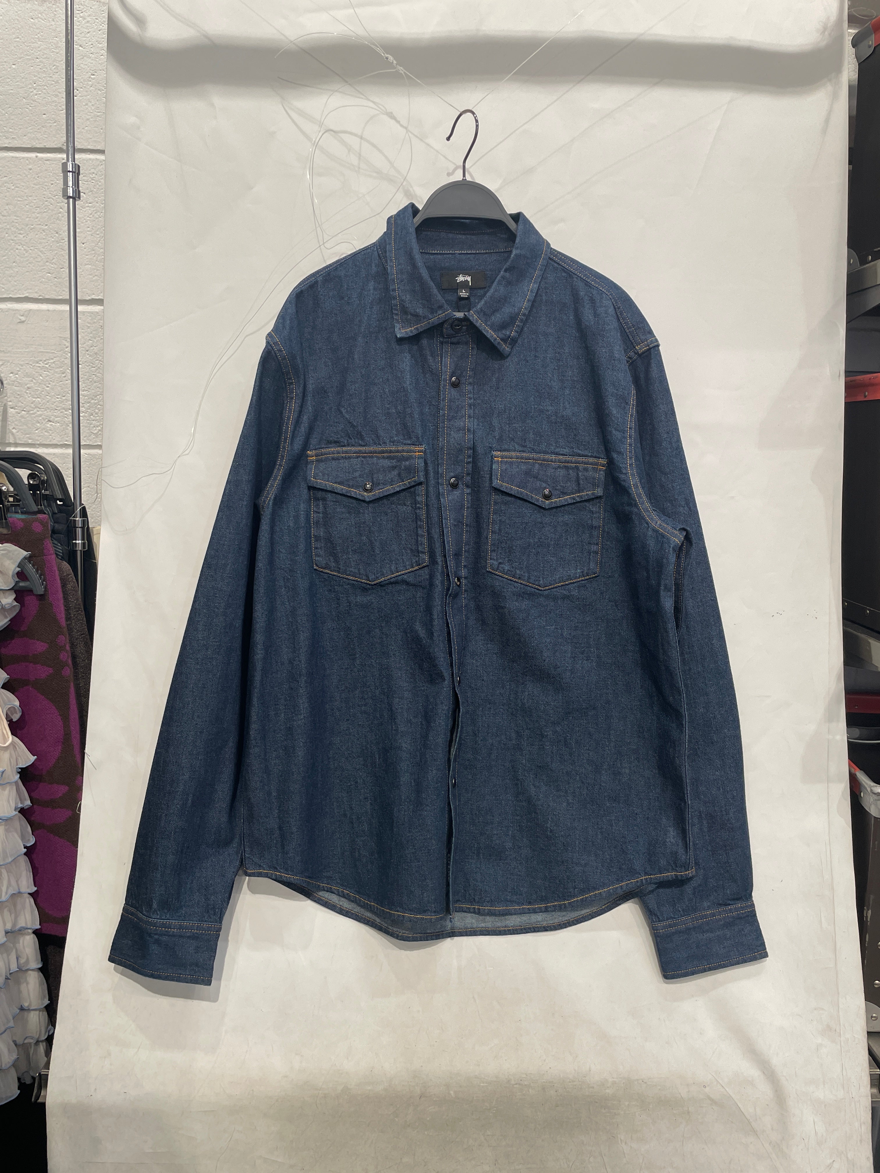 STUSSY/LS Shirt/L/Denim/NVY/Dress/STUSSY DENIM BUTTON DWN NWT view 1