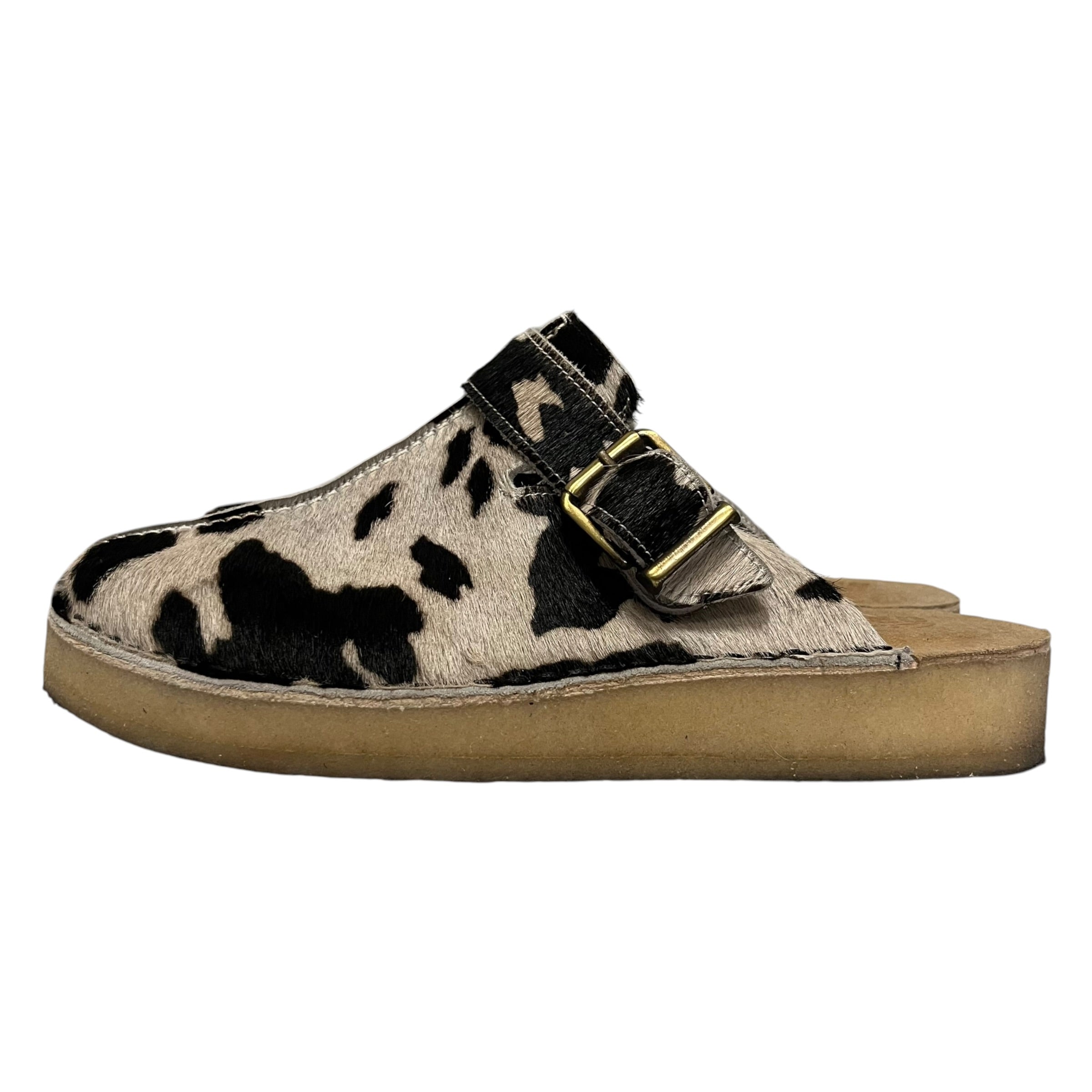 Clarks/Sandals/Animal Pattern/Sheepskin/WHT/clarks cow print mules view 3