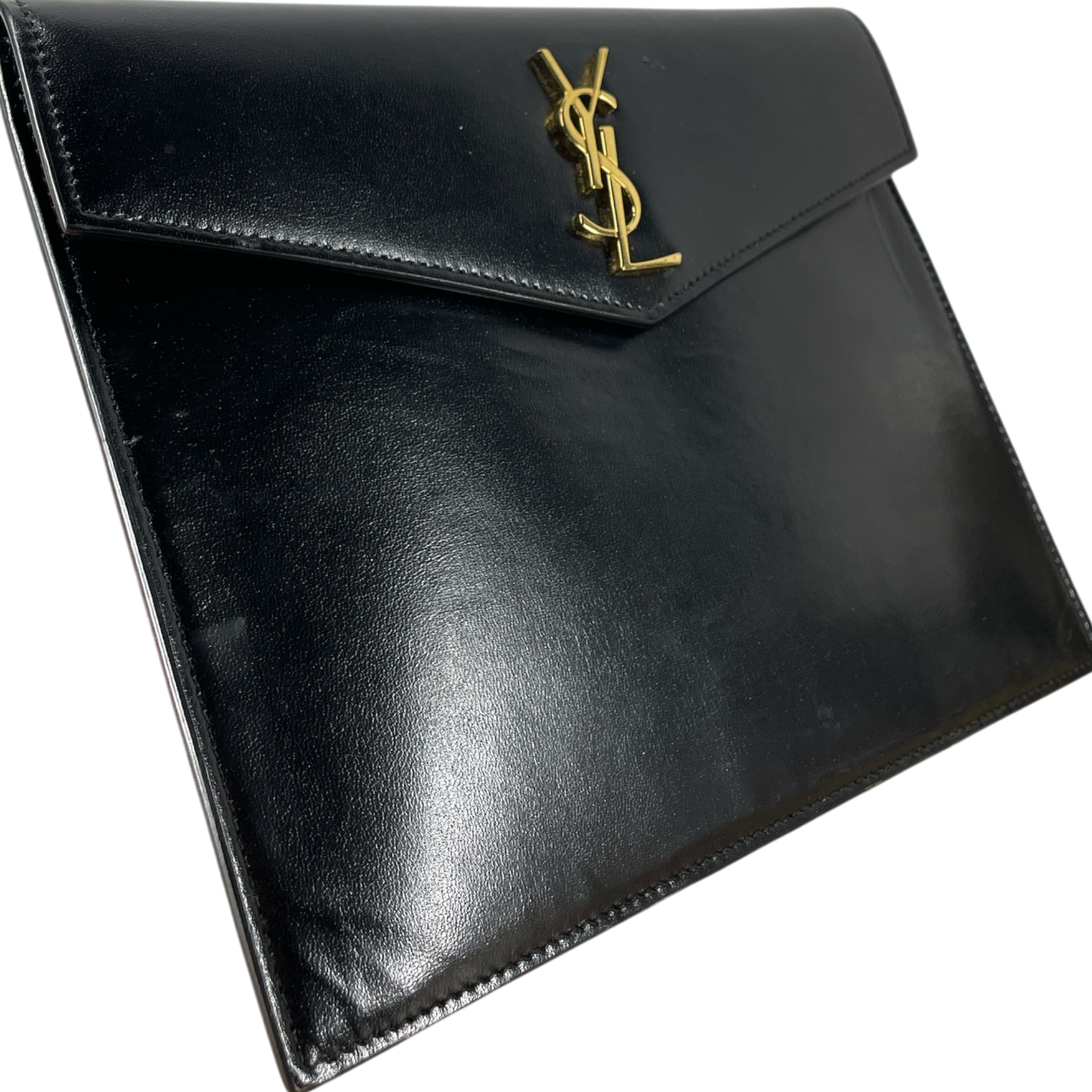 YVES SAINT LAURENT/Pouch/Leather/BLK/GLD HARDWARE ENVELOPE view 1