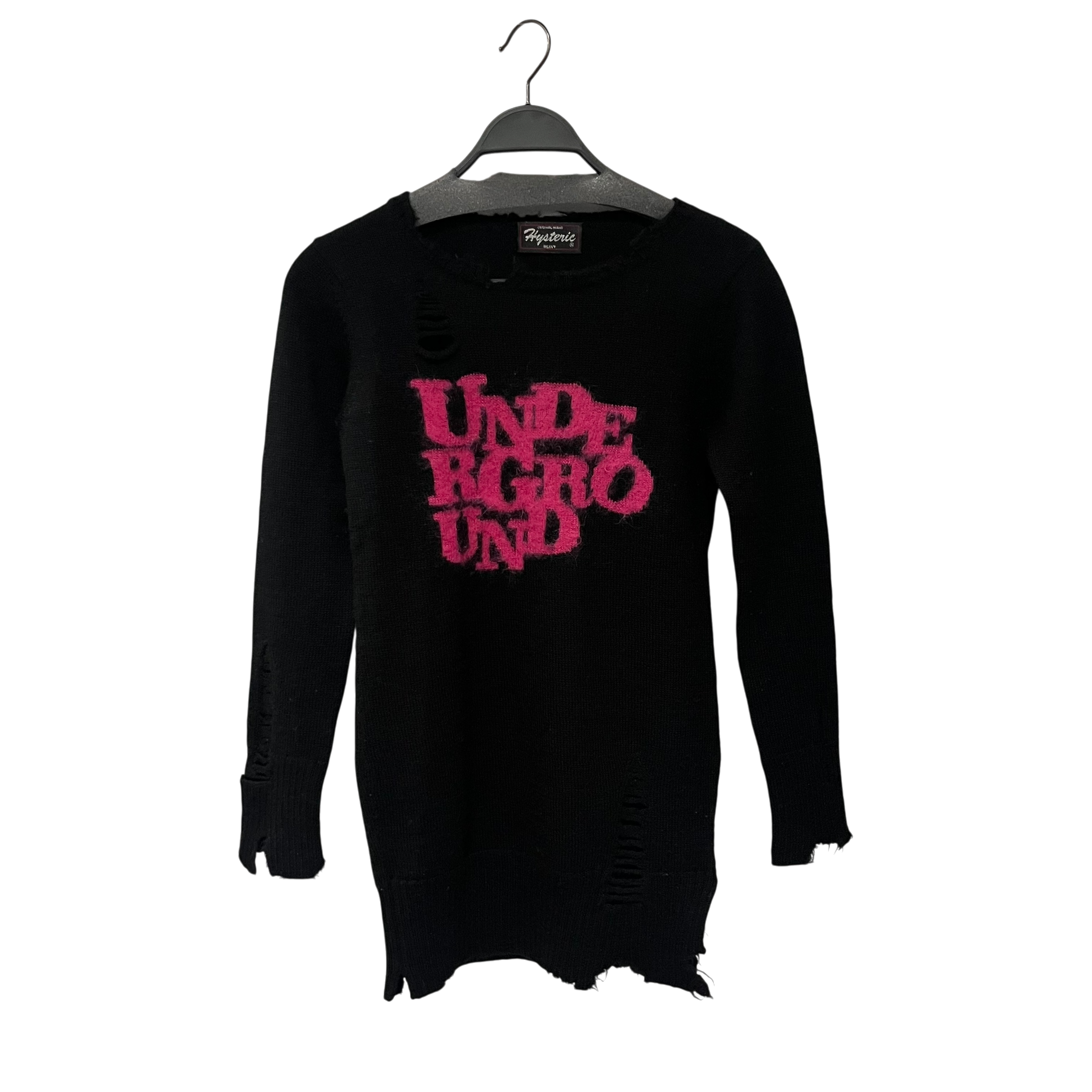 HYSTERIC GLAMOUR/Heavy Sweater/M/Wool/BLK/pink graphic distressed view 1