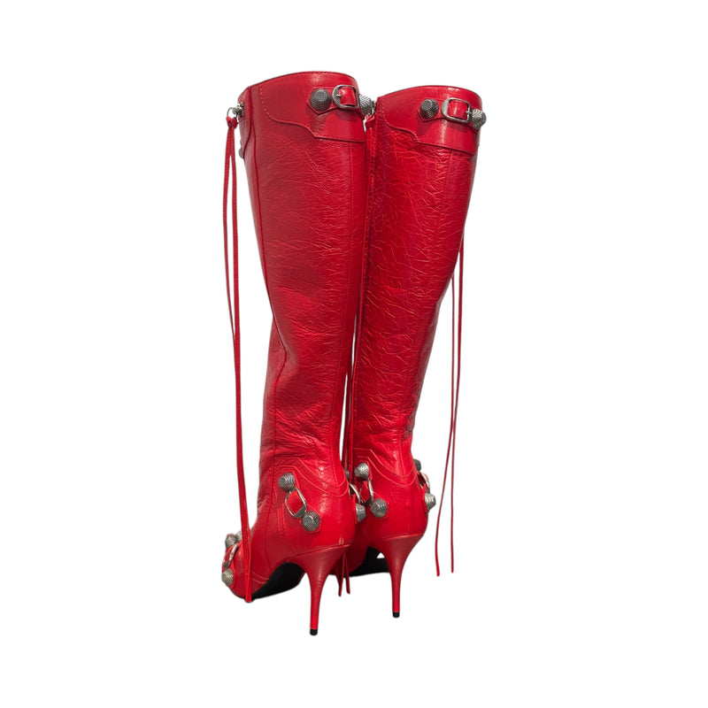 BALENCIAGA/Boots/EU 36.5/Leather/RED/CAGELE LEATHER BOOTS