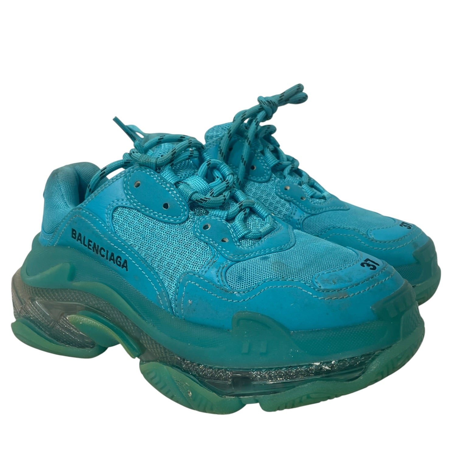 BALENCIAGA/Low-Sneakers/US 7/Leather/BLU/Chunky Heel/ Triple S view 1