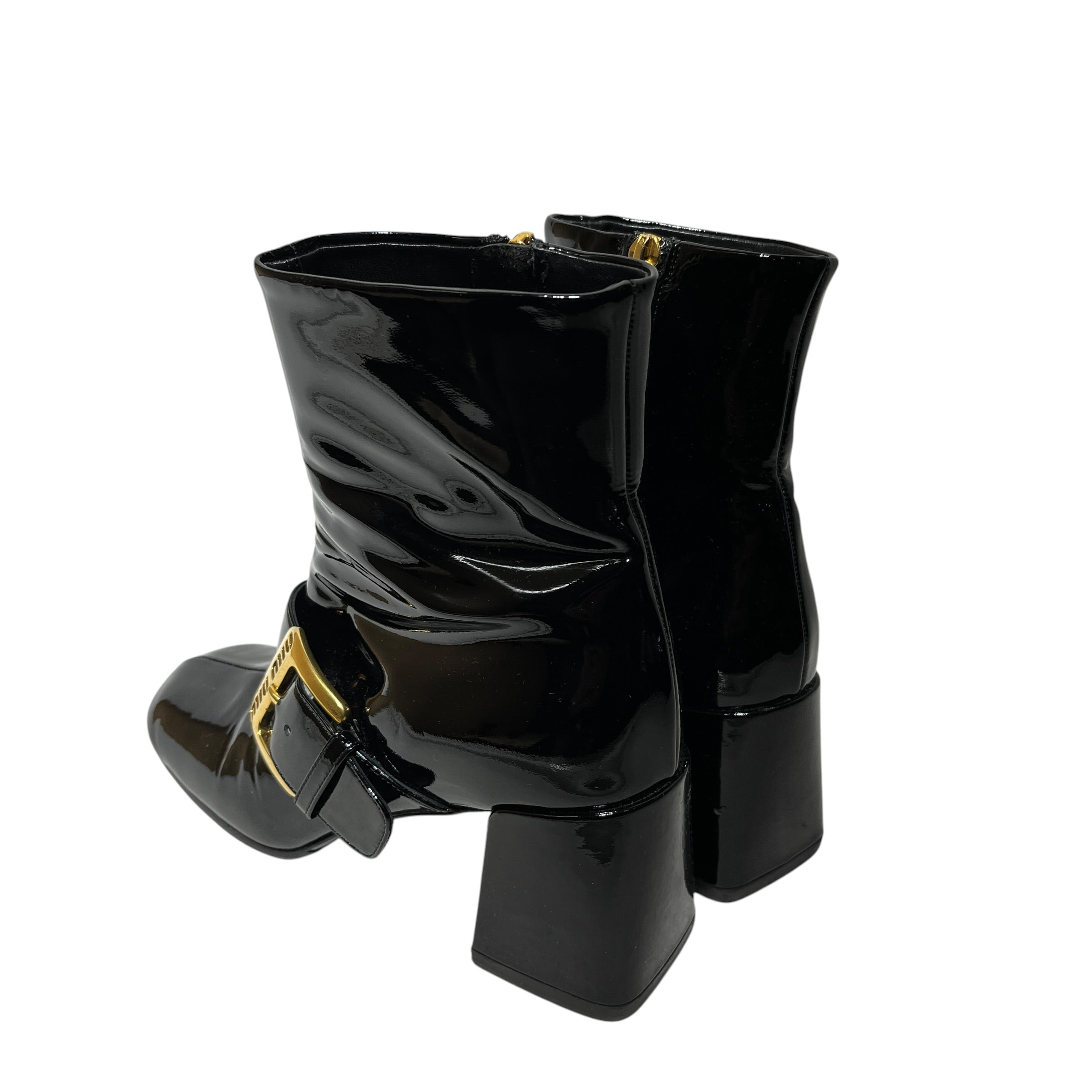 MIU MIU/Ankle Boots/US 6/Leather/BLK/Gold Buckle view 2