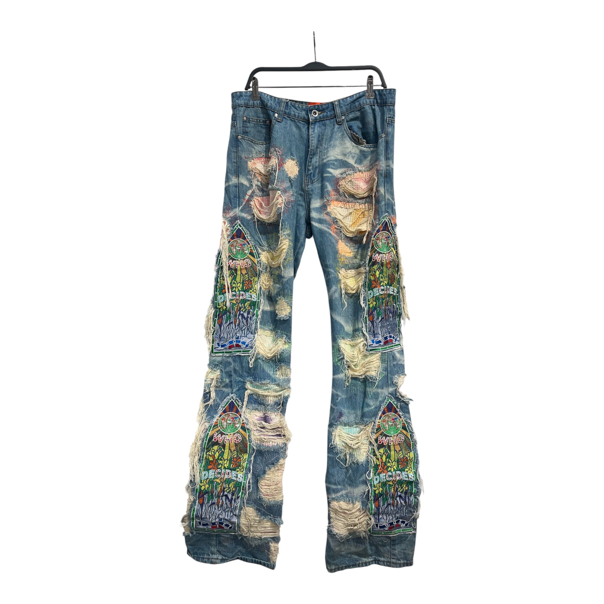 WHO DECIDES WAR/Bootcut Pants/34/Cotton/BLU/Distressed/Graphic/DISTRESSED-GLASS WINDOWS view 1