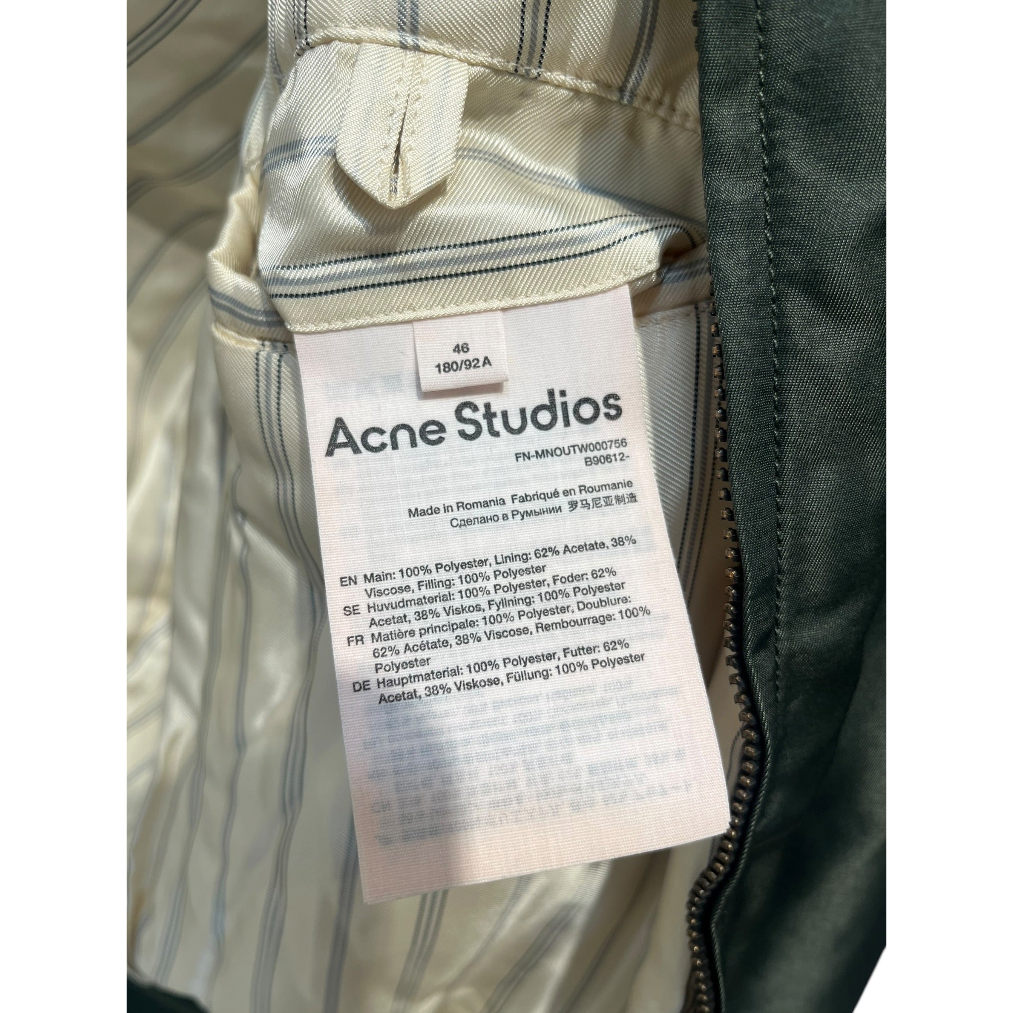 Acne Studios/Jacket/46/Polyester/GRN/BOMBER PLAID CUFFS view 3