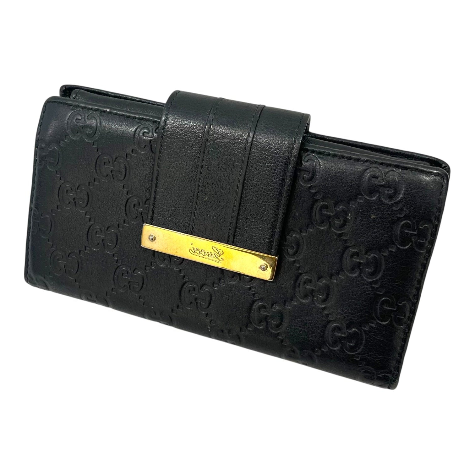 GUCCI/Bifold Wallet/Monogram/Leather/BLK/VINTAGE, CURSIVE LOGO view 1