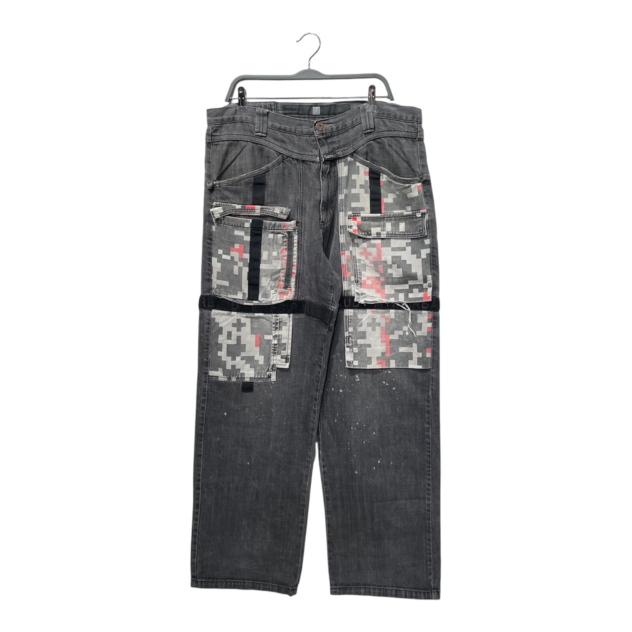 MARITHE FRANCOIS GIRBAUD/Straight Pants/38/Cotton/GRY/Camouflage/RED DIGITAL CAMO PATCHES view 1