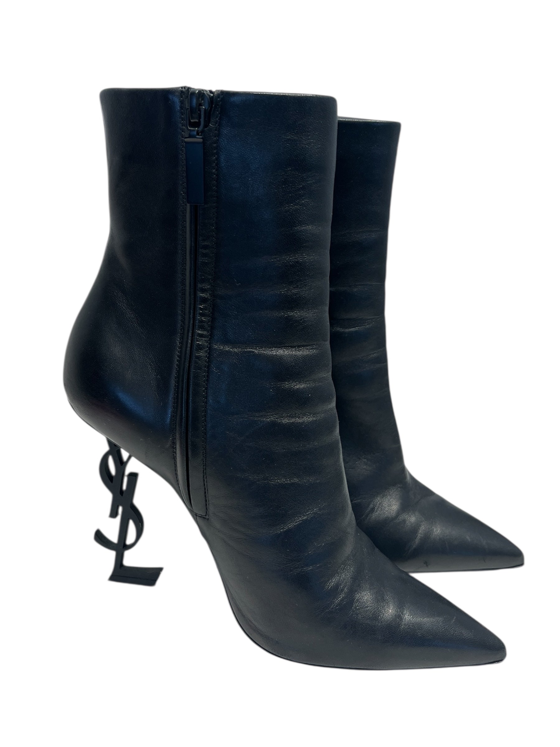 SAINT LAURENT/Ankle Boots/EU 40/Leather/BLK/Side Zip/ view 1