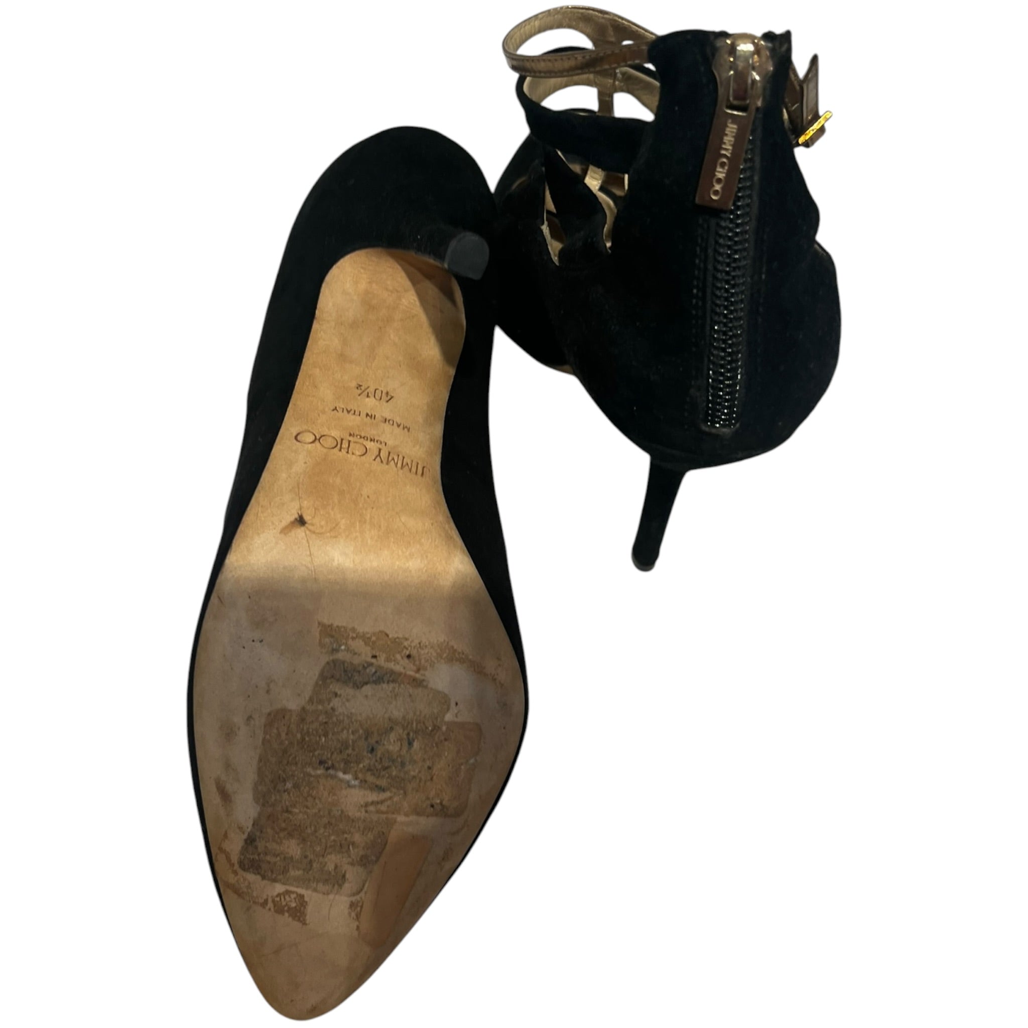 JIMMY CHOO/Heels/EU 40.5/Suede/BLK/BLK/GOLD STRAP FRONT view 4