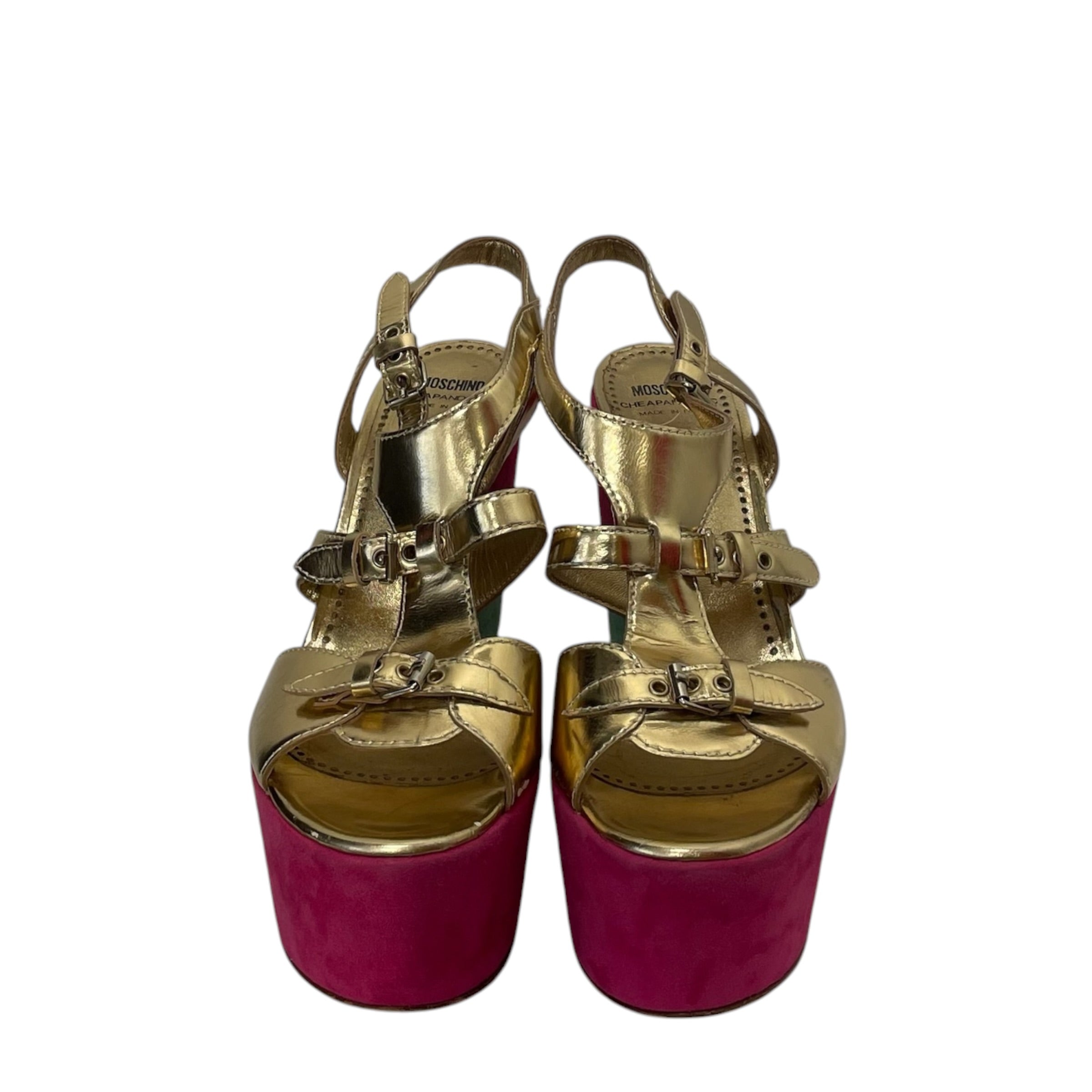 MOSCHINO CHEAP & CHIC/Heels/EU 38/GLD/Tri-Color wedge view 3