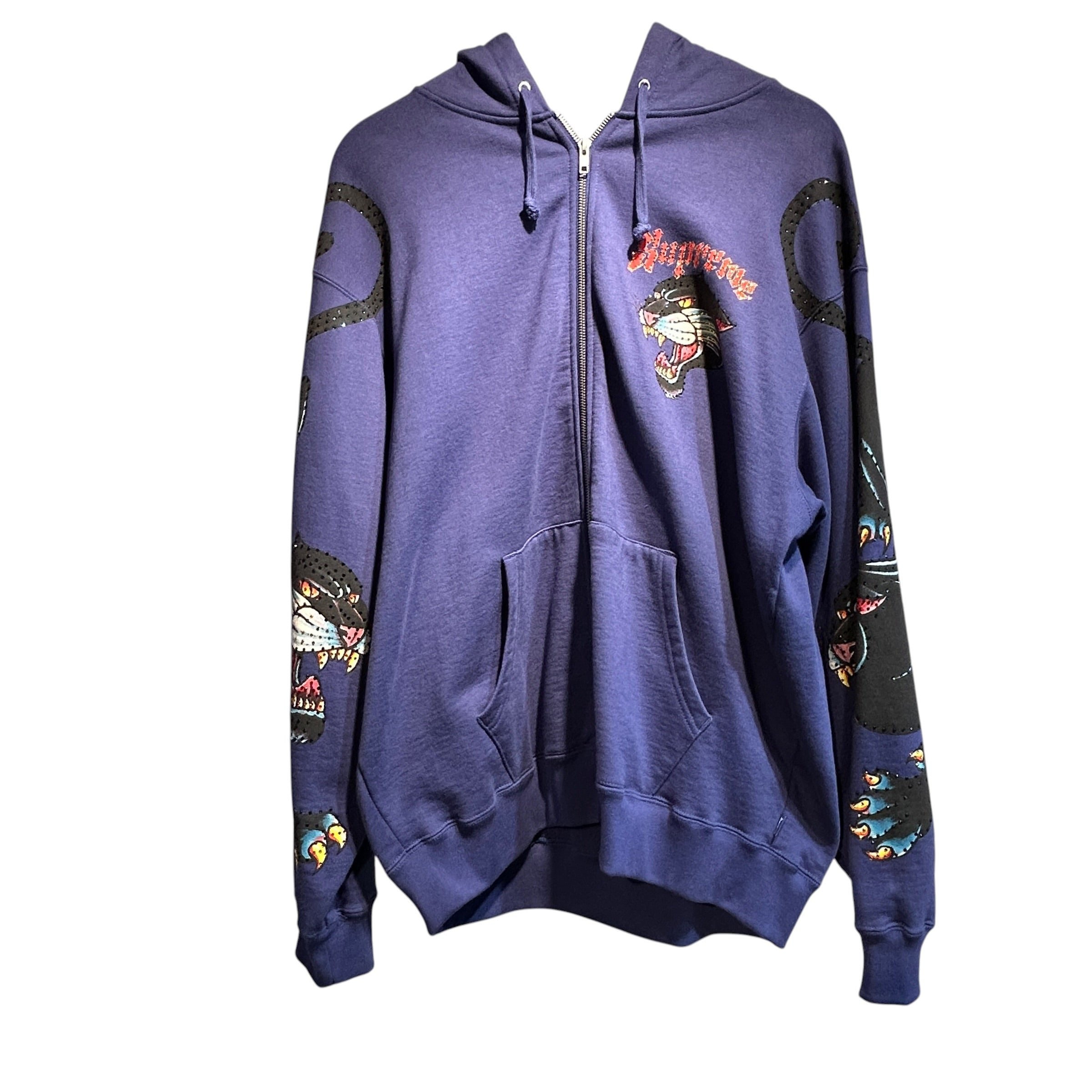 Supreme/Ed Hardy/Zip Up Hoodie/L/Graphic/Cotton/BLU/rhinestone view 1
