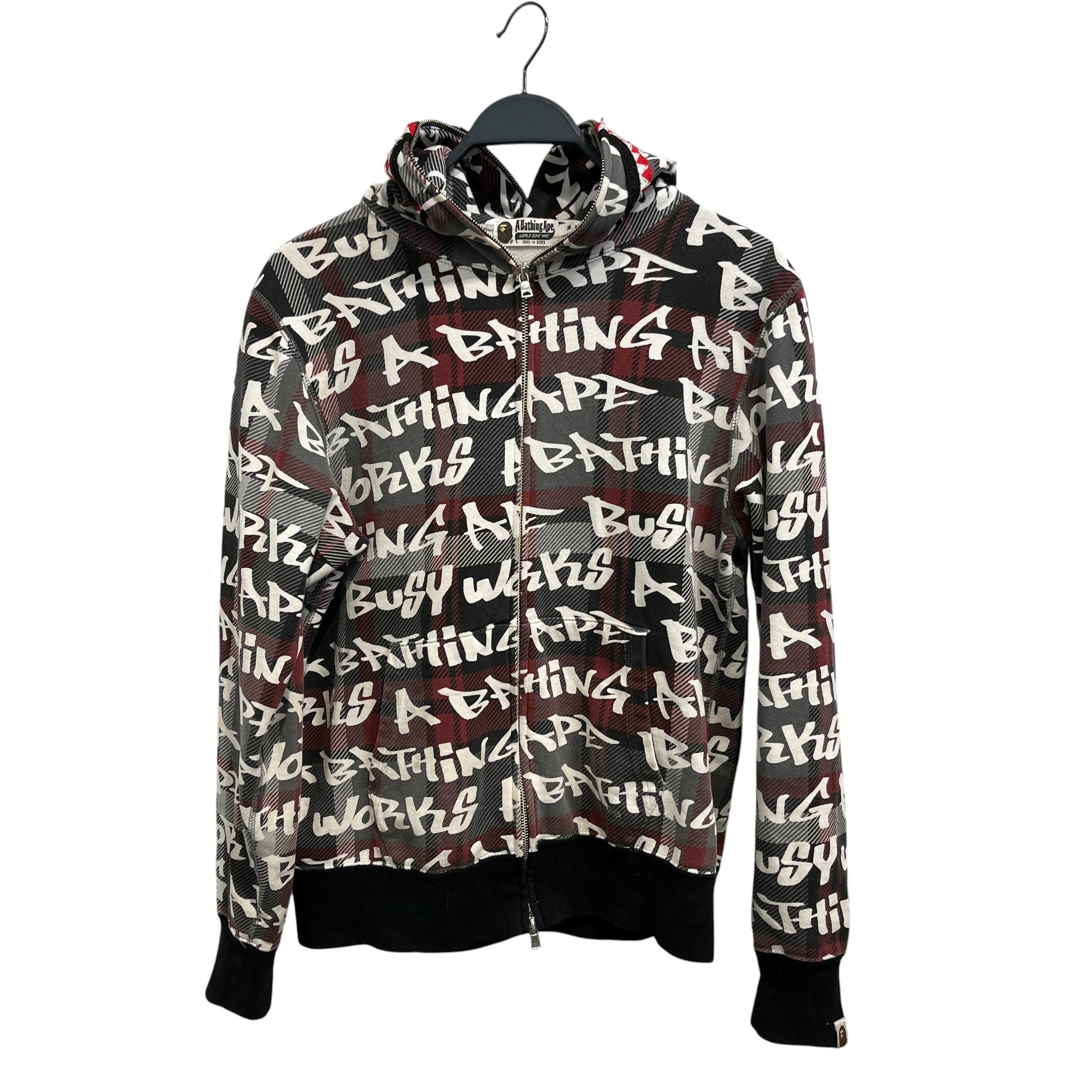 A BATHING APE/Zip Up Hoodie/M/All Over Print/Cotton/RED/Garffiti Check Full Zip view 1