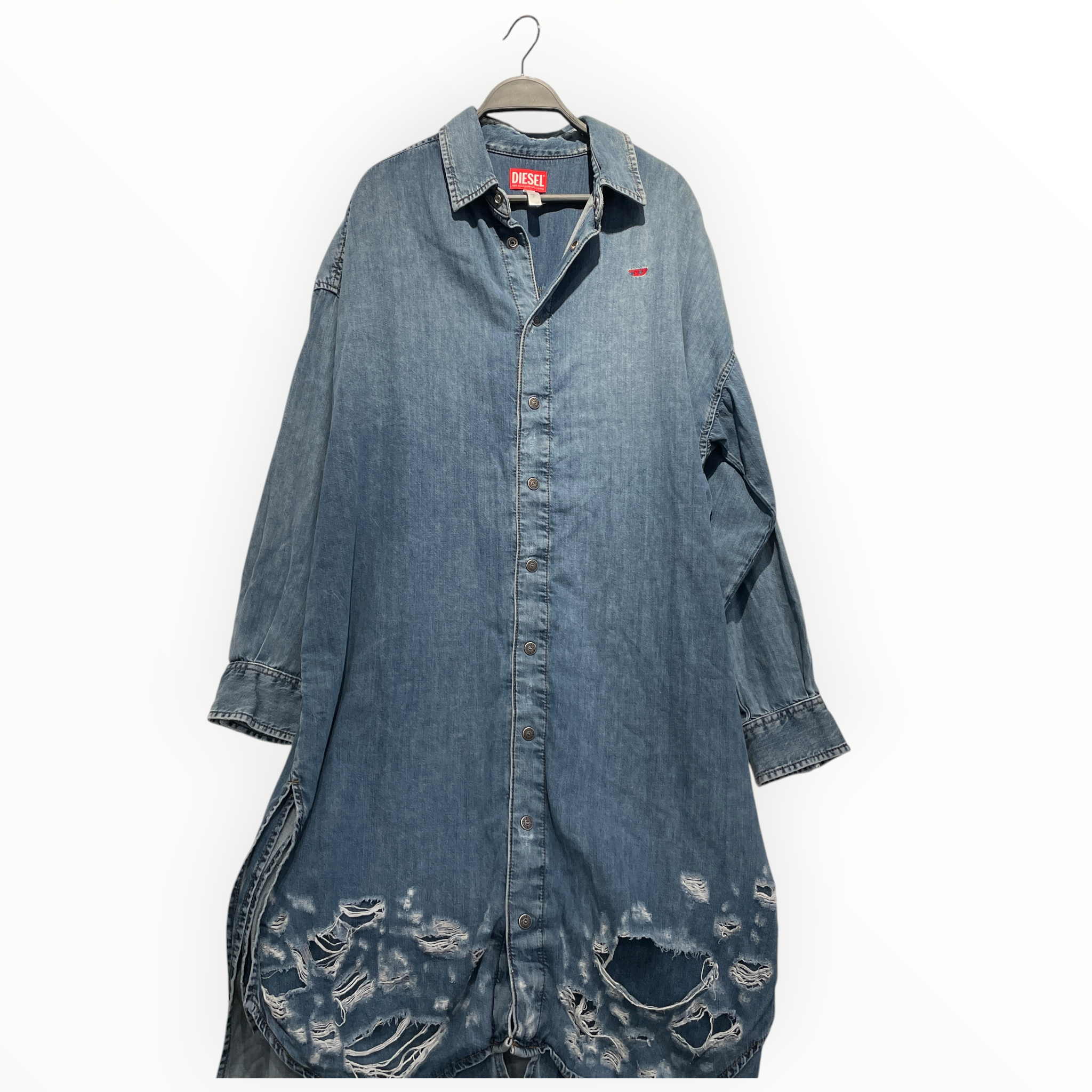 DIESEL/Shirt Dress/S/Cotton/IDG/DESTROYED DENIM DRESS view 1