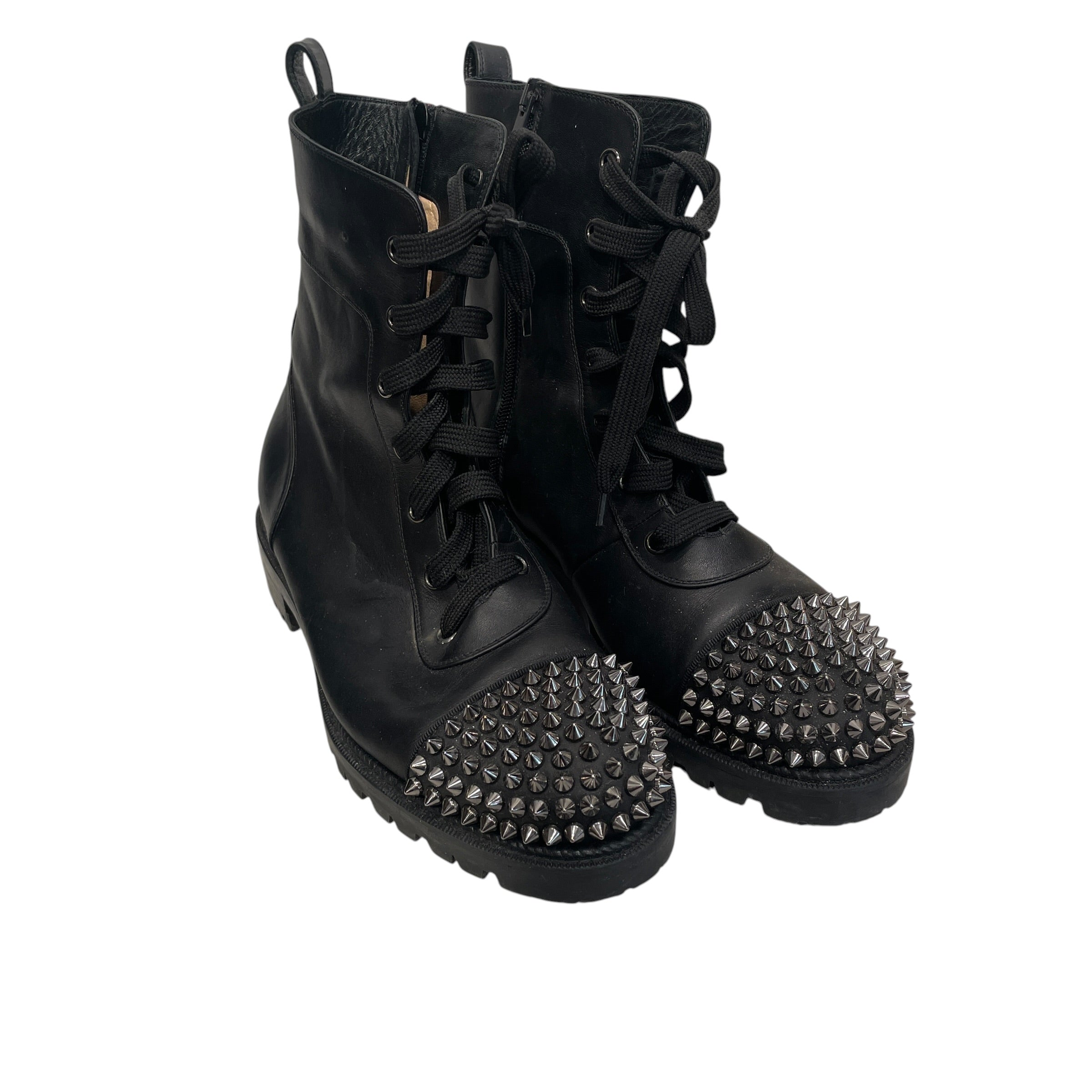 Christian Louboutin/Boots/EU 39.5/Leather/BLK/STUDDED CAP TOE