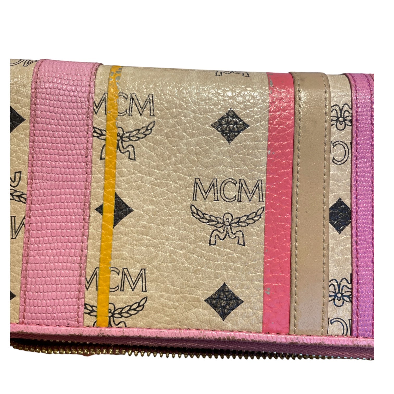 MCM/Long Wallet/Monogram/Leather/CRM/PINK W YELLOW STRIPE view 6
