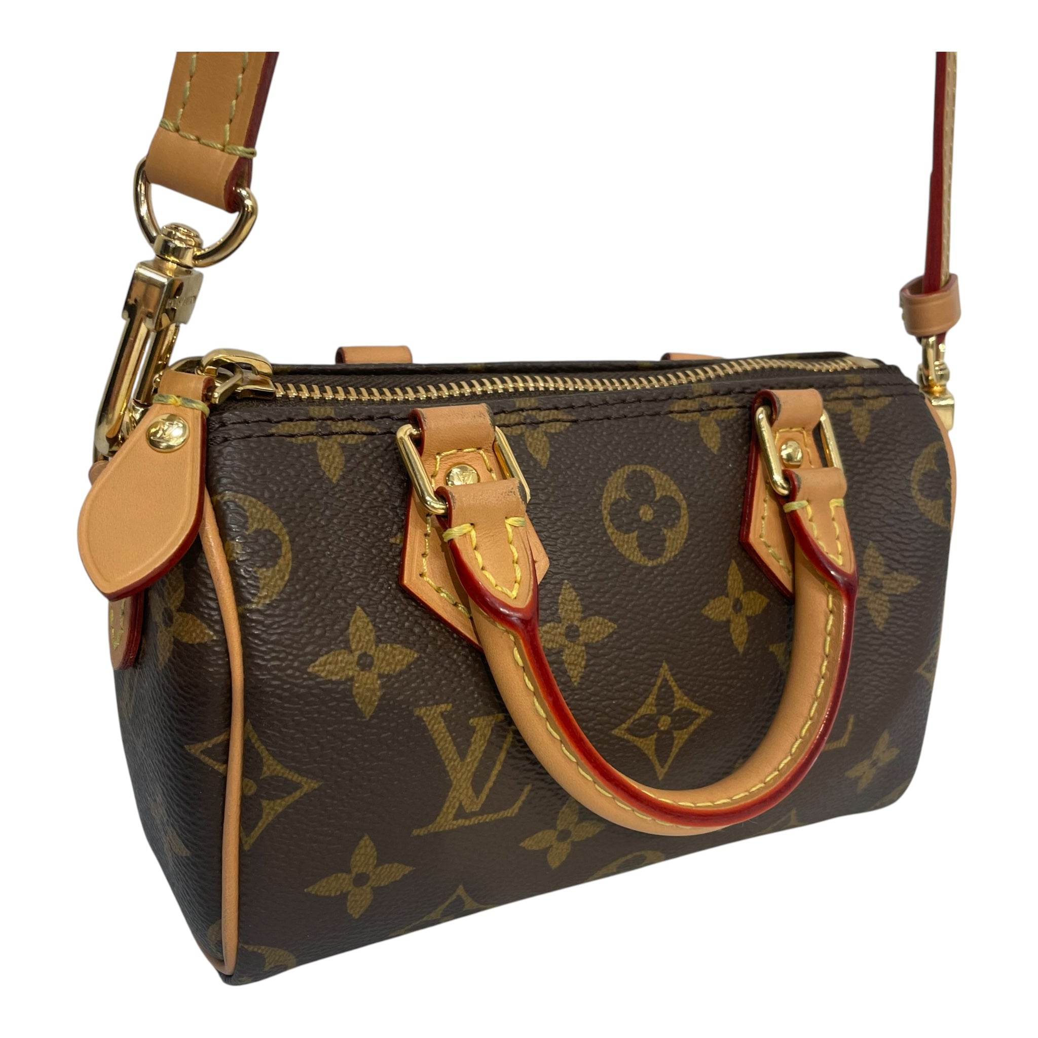 LOUIS VUITTON/Cross Body Bag/Monogram/Leather/BRW/Nano Speedy view 3