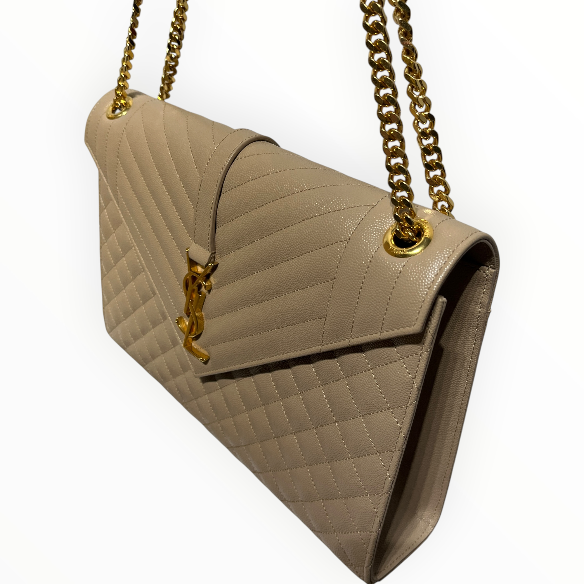 YVES SAINT LAURENT/Cross Body Bag/Leather/BEG/Envelope Quilted Shoulder Bag view 6