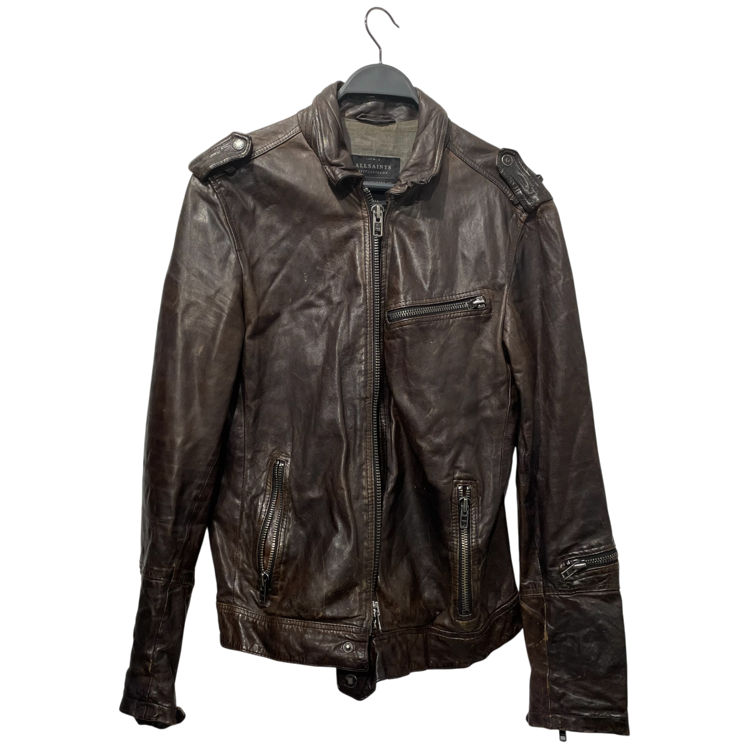 ALLSAINTS/Leather Jkt/S/Leather/BRW/raid jacket sleeve zipper view 1