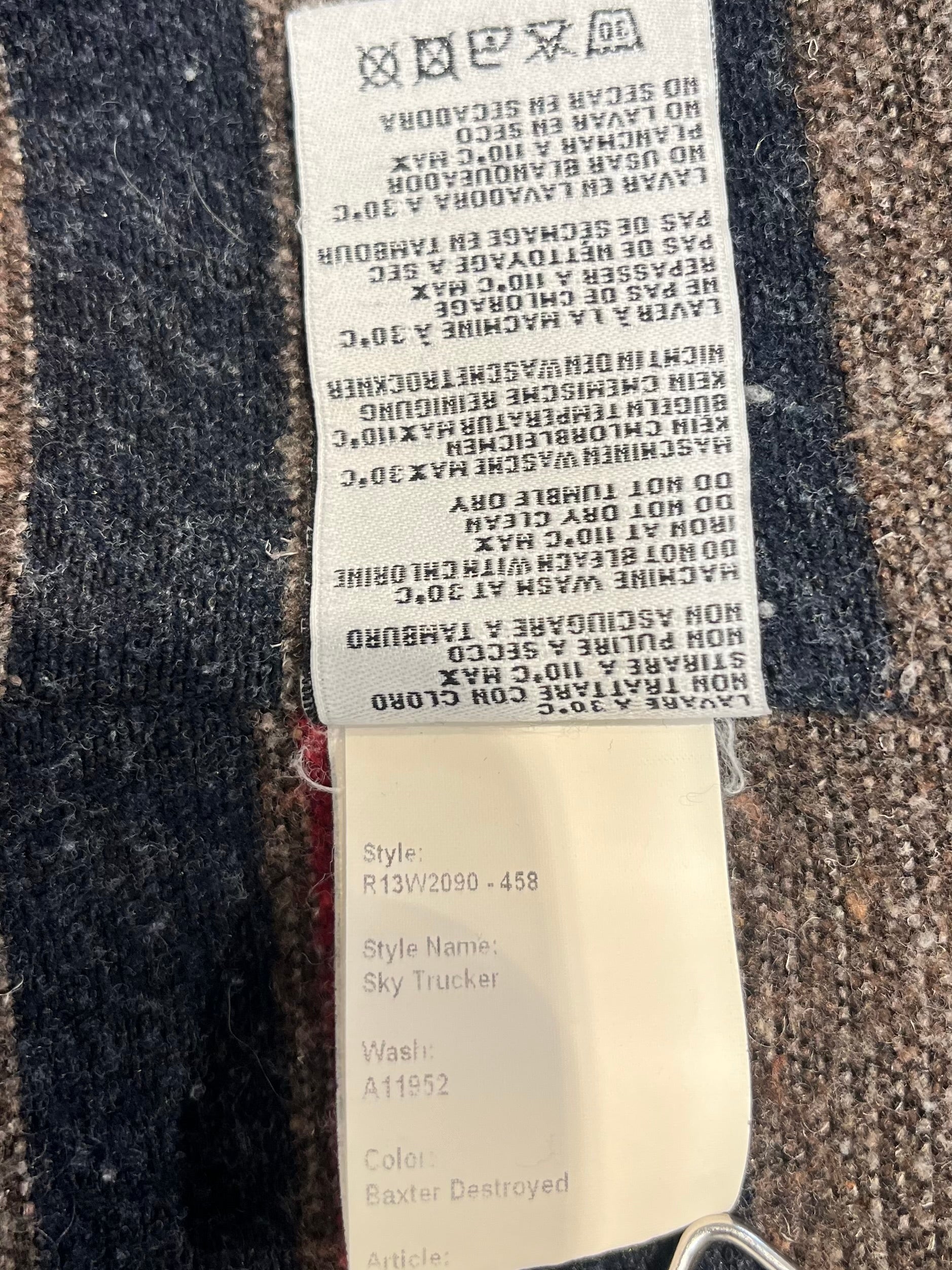 R13/Denim Jkt/S/Cotton/IDG/heavy distress stripe interior view 5