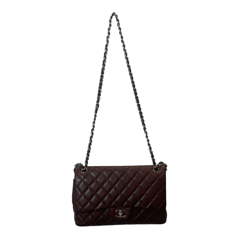 CHANEL/Hand Bag/Leather/BRW/DOUBLE FLAP/QUILTED/CAVIAR