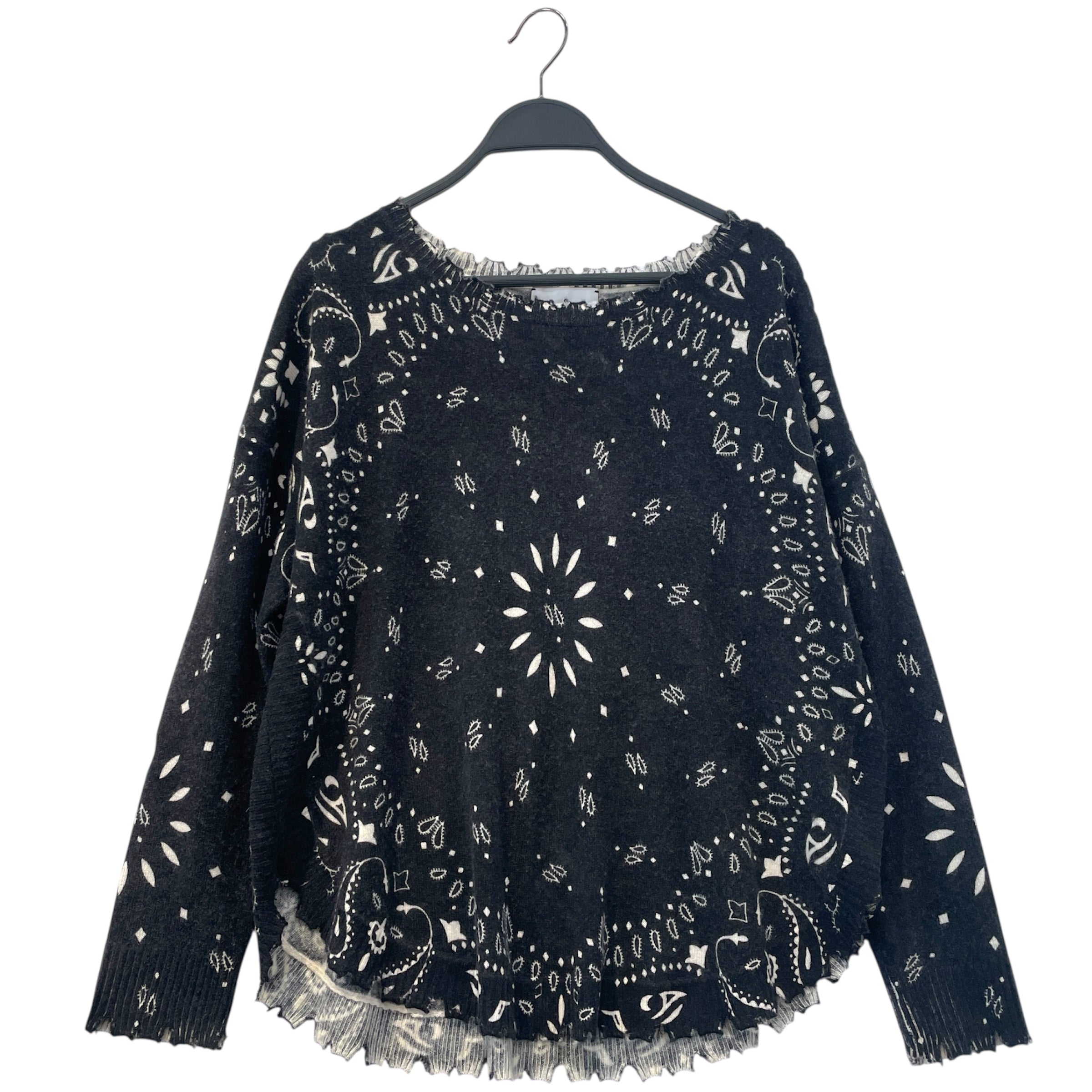 KUJTEN/LS Blouse/XS/All Over Print/Cashmere/BLK/Pullover/pullovr sweater, fringe bttm view 1